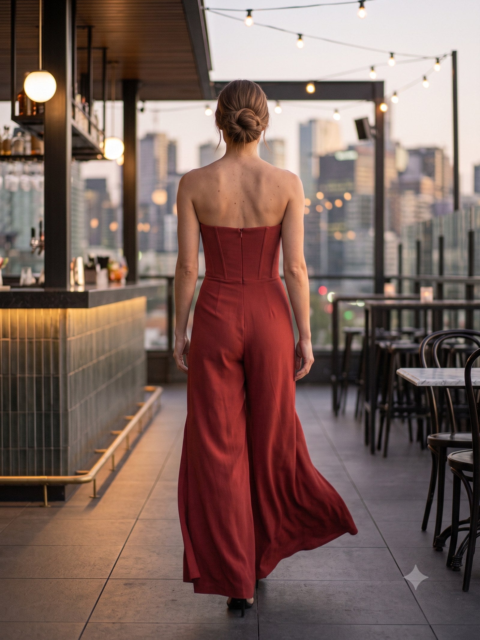 Flicker Crepe Jumpsuit in Lava, back
