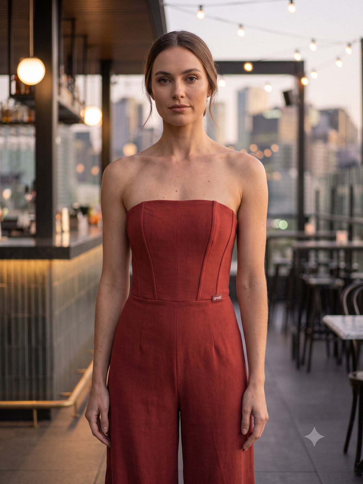 Flicker Crepe Jumpsuit in Lava, detail