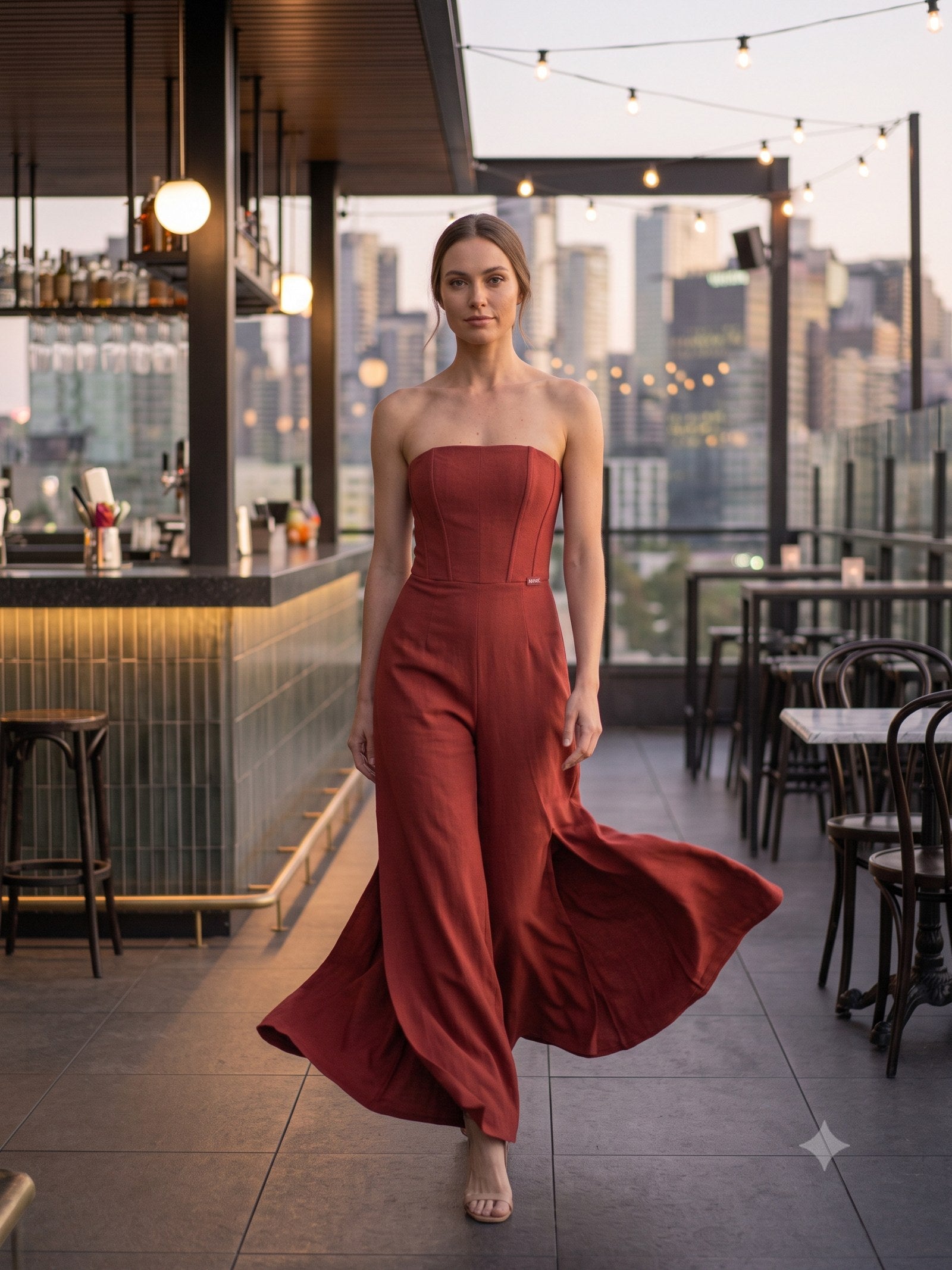 Flicker Crepe Jumpsuit in Lava, in motion