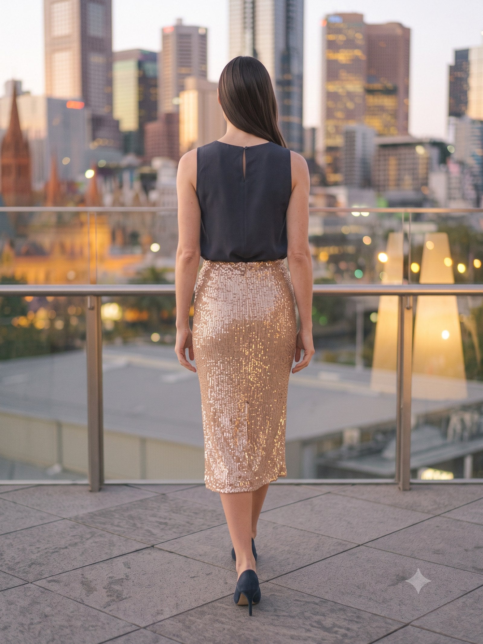 Flint Sequin Midi Skirt in Champagne, back