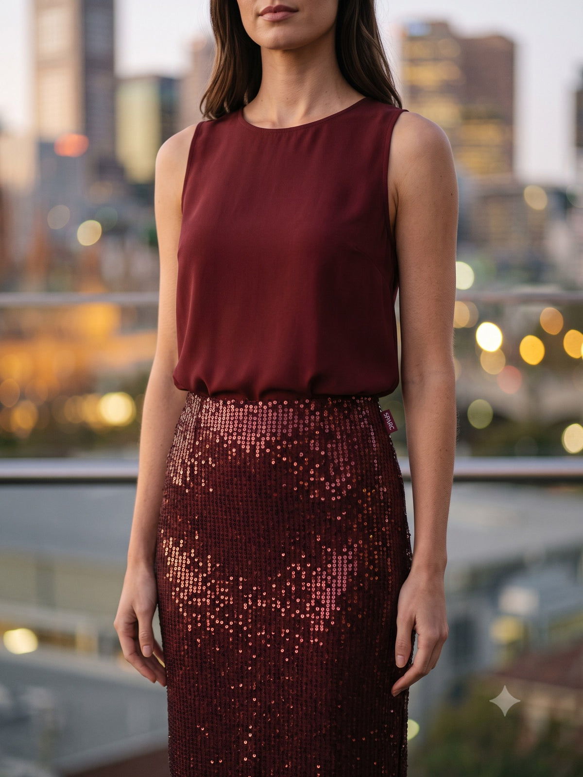 Flint Sequin Midi Skirt in Garnet, detail