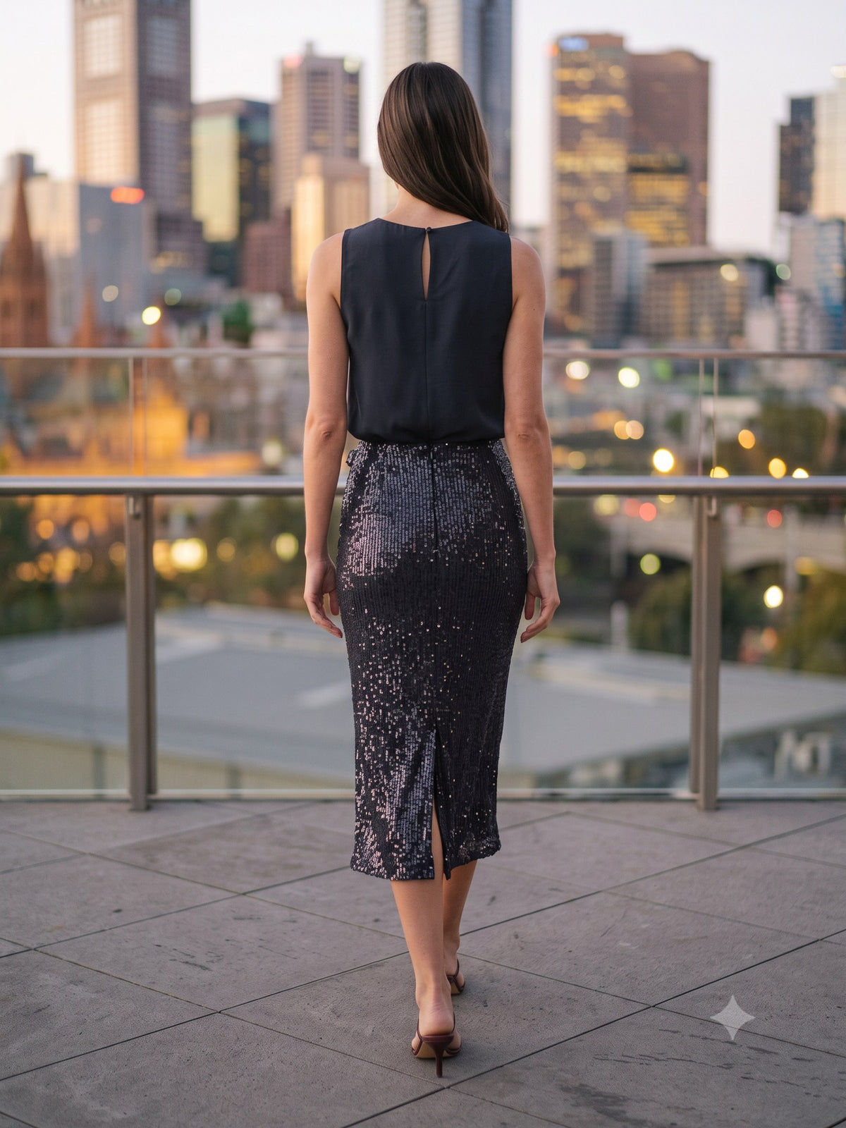 Flint Sequin Midi Skirt in Ink, back