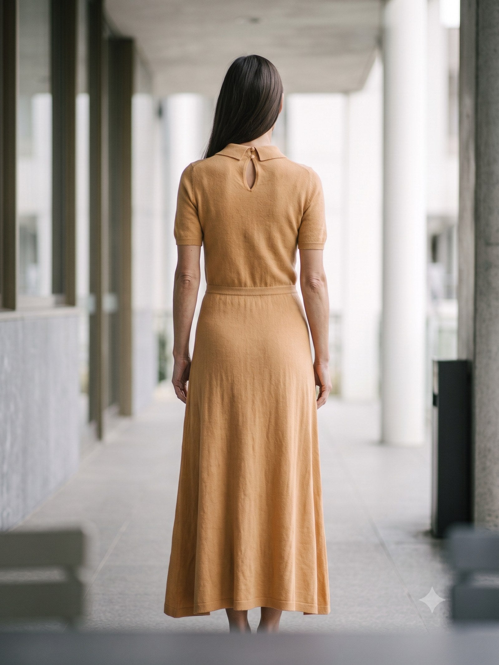 Form Cashmere-Silk Polo Knit in Butter, back