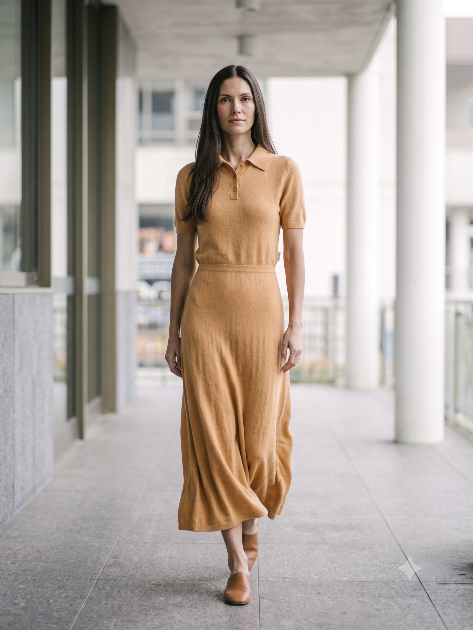 Form Cashmere-Silk Polo Knit in Butter, in motion