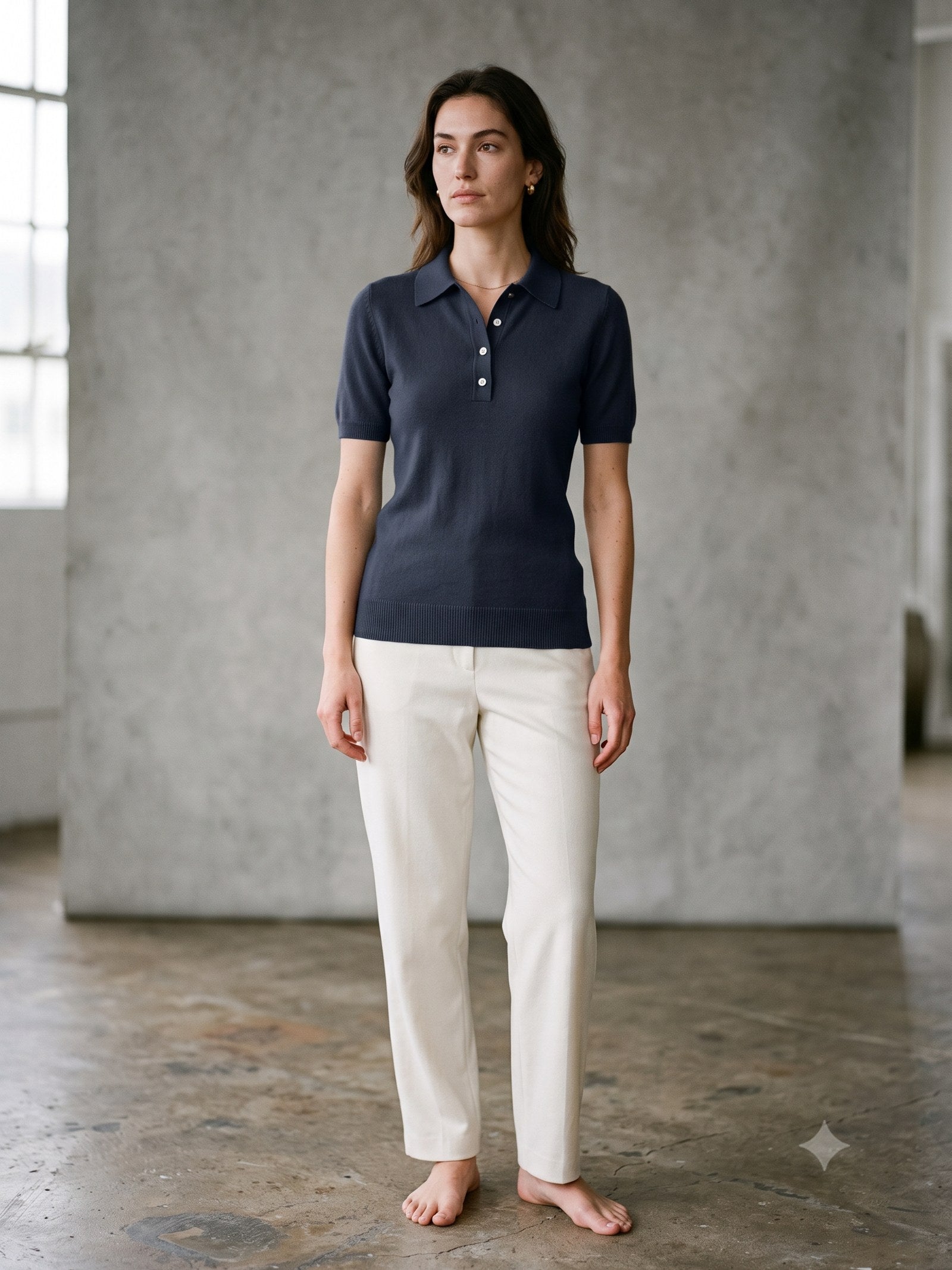 Form Cashmere-Silk Polo Knit in Ink, front