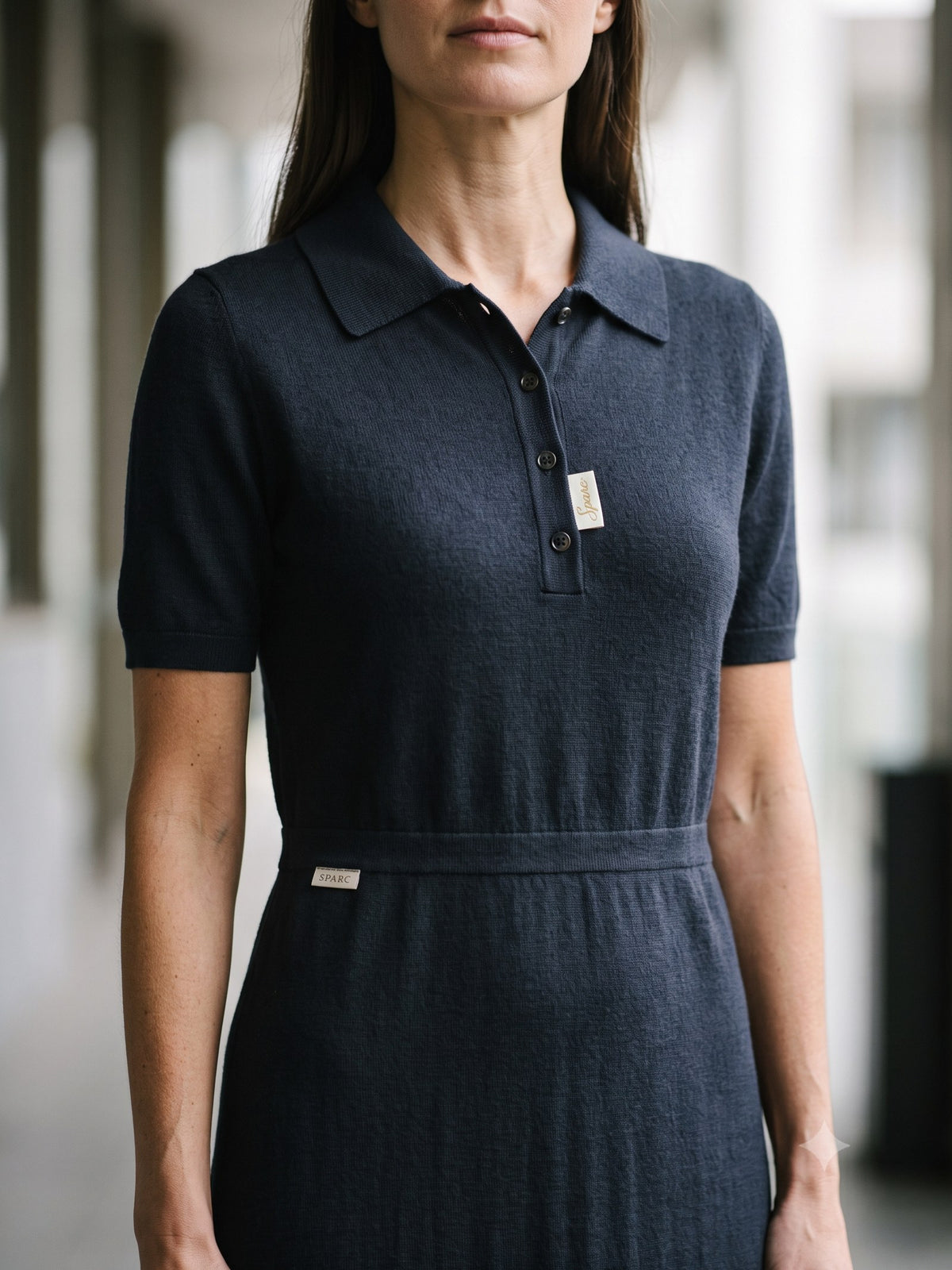 Form Cashmere-Silk Polo Knit in Ink, detail