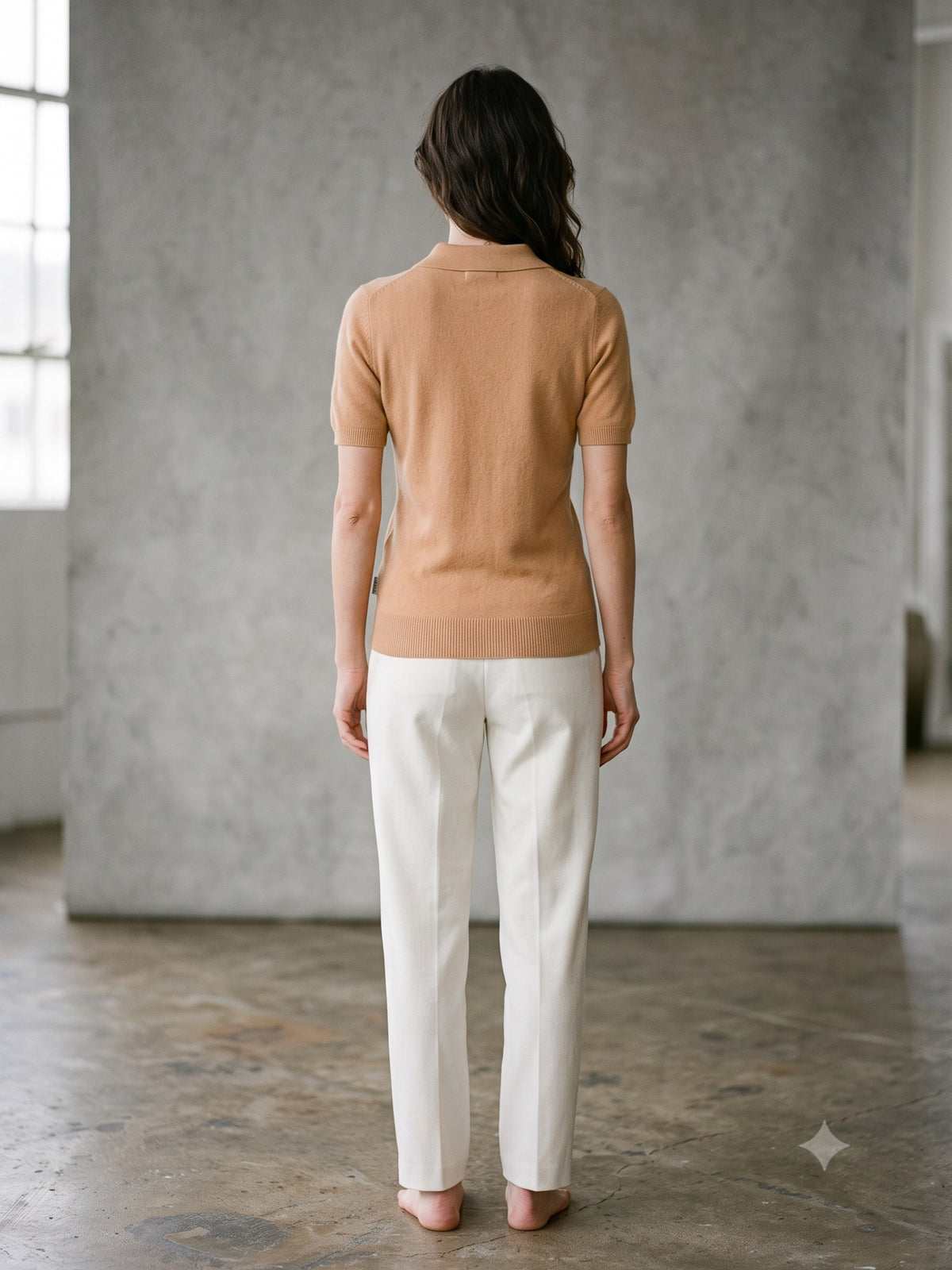 Form Cashmere-Silk Polo Knit in Oat, back