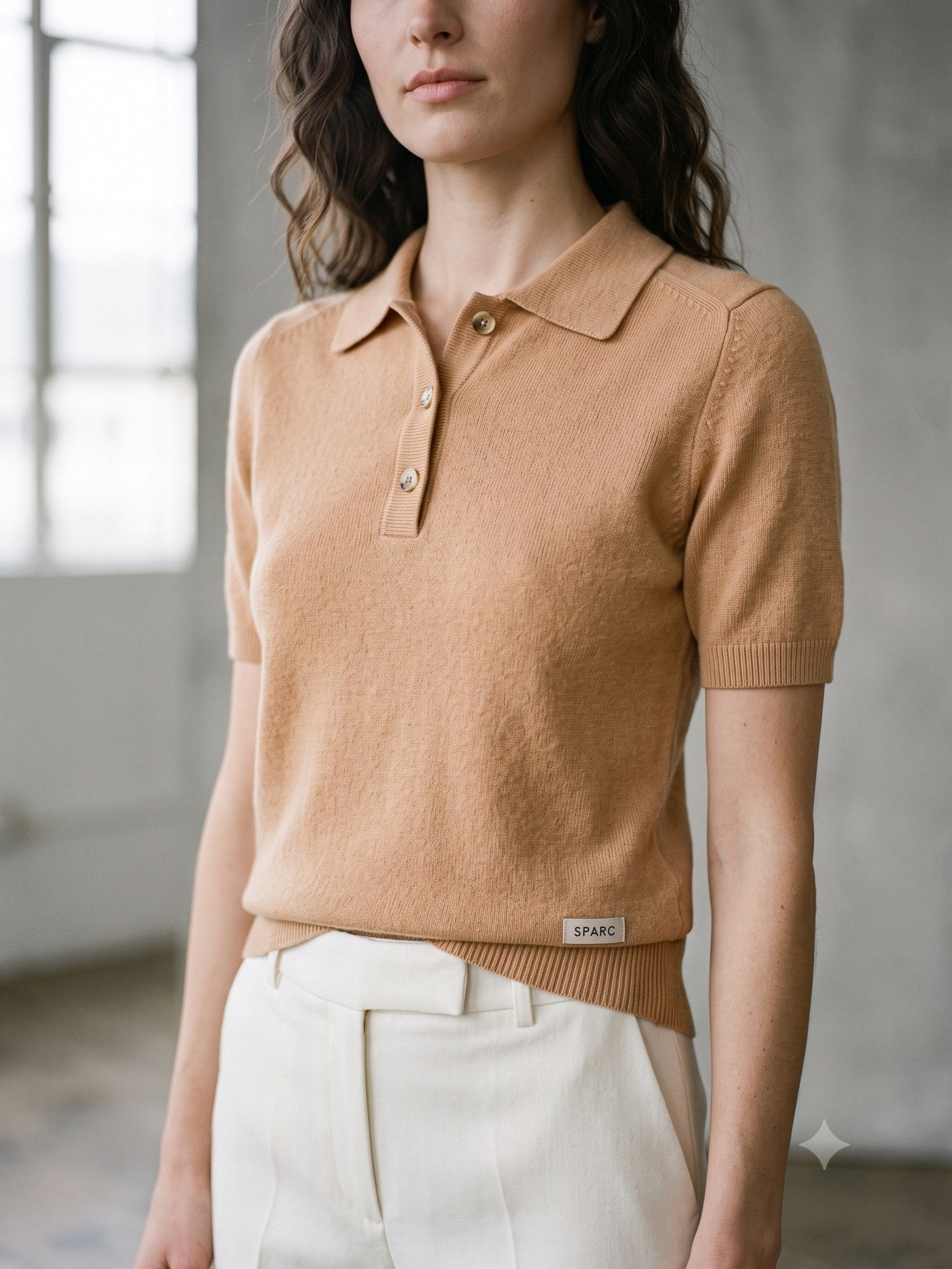Form Cashmere-Silk Polo Knit in Oat, detail