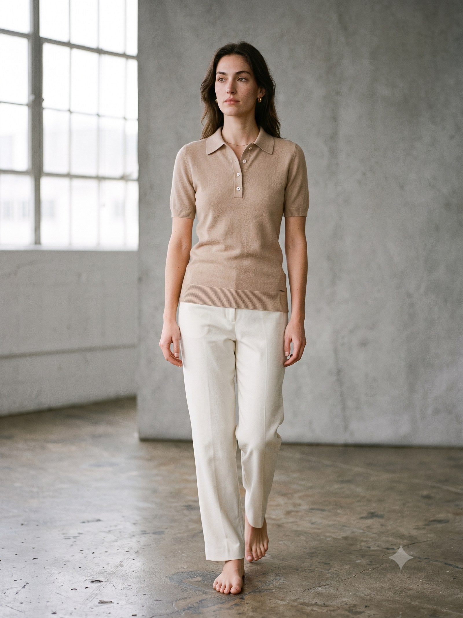 Form Cashmere-Silk Polo Knit in Oat, in motion