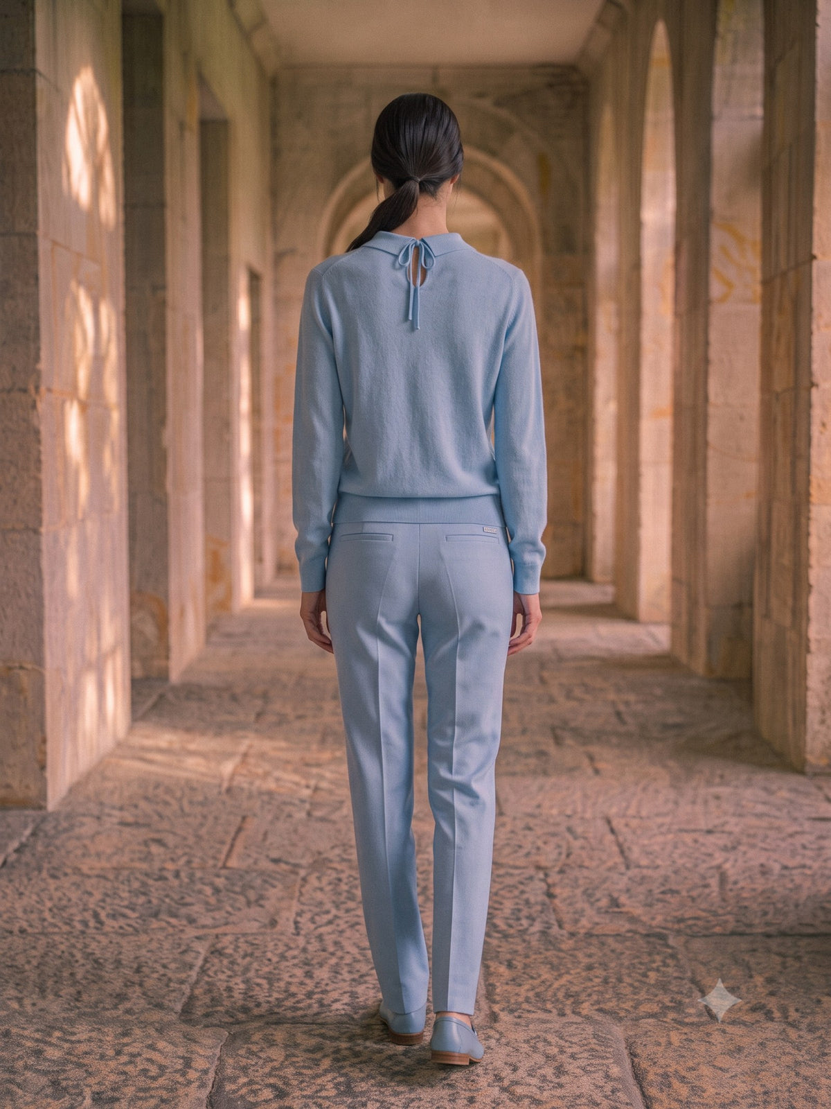 Form Cashmere-Silk Polo Knit in Sky, back