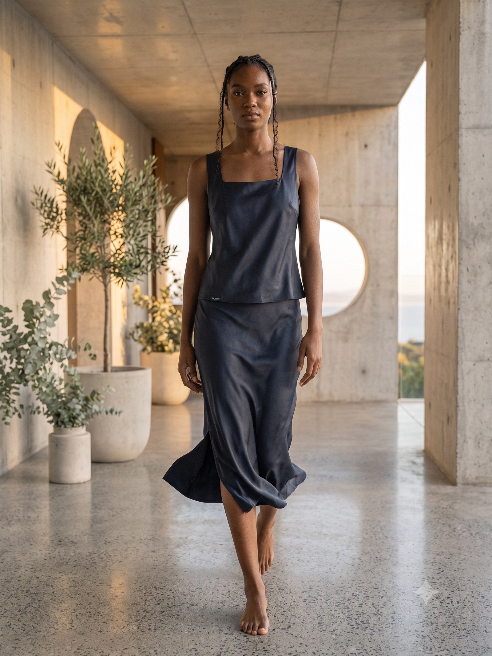 Glow Cami and Skirt Set in Ink, in motion