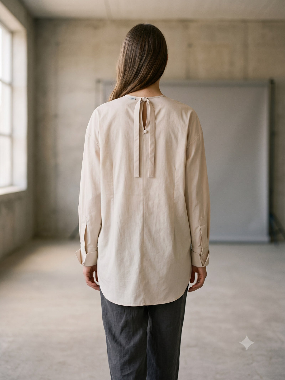 Grid Cotton Poplin Shirt in Cloud, back