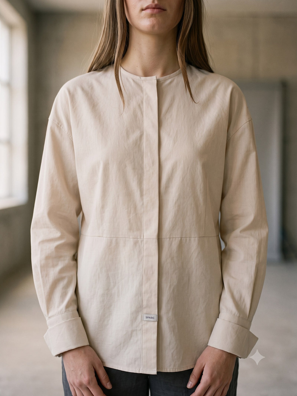 Grid Cotton Poplin Shirt in Cloud, detail