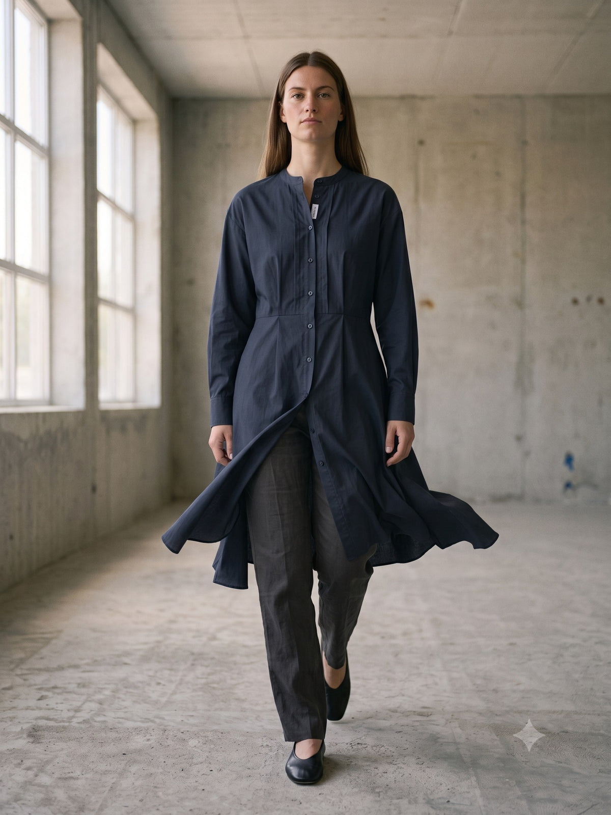 Grid Cotton Poplin Shirt in Ink, front
