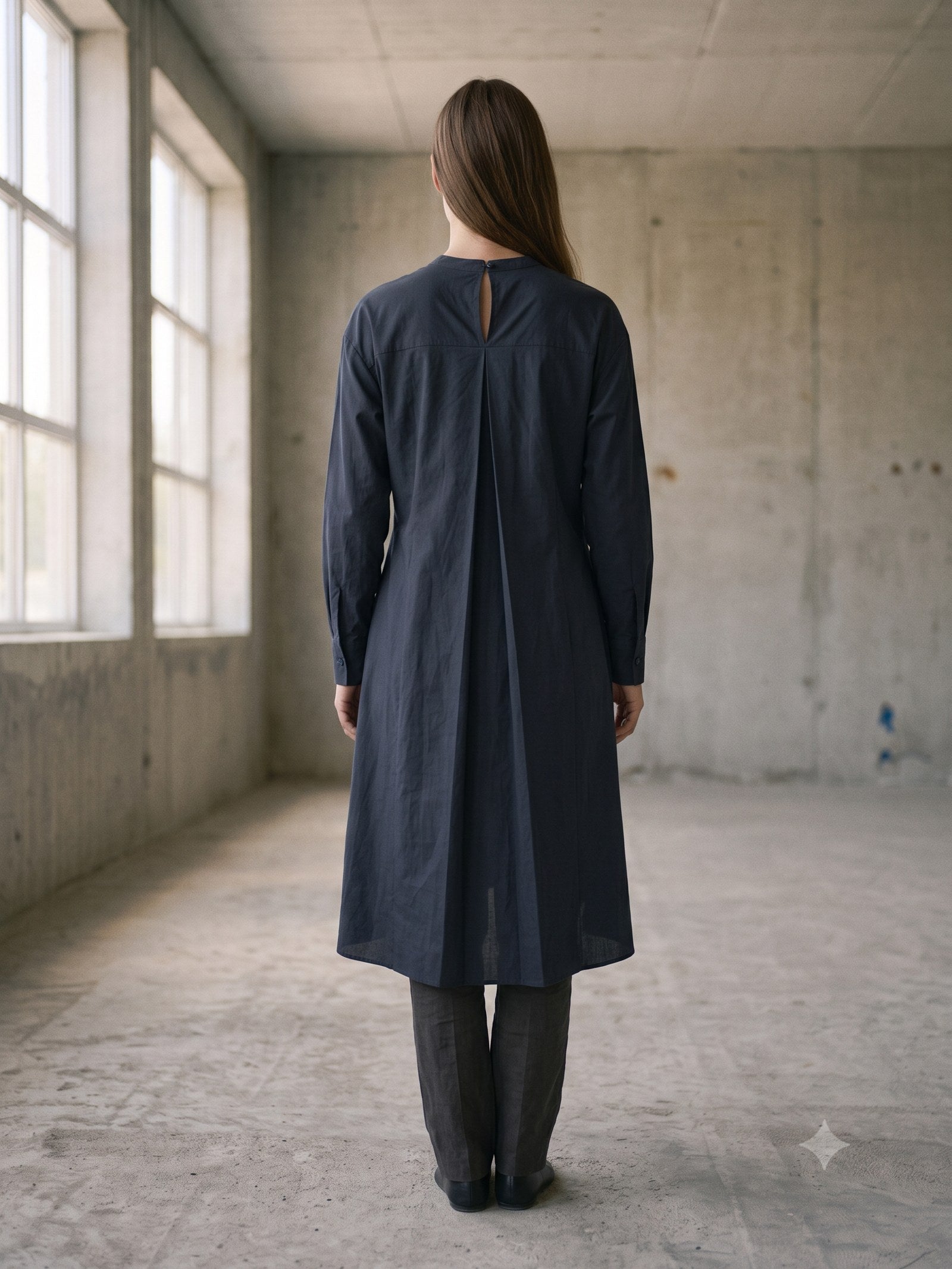 Grid Cotton Poplin Shirt in Ink, back