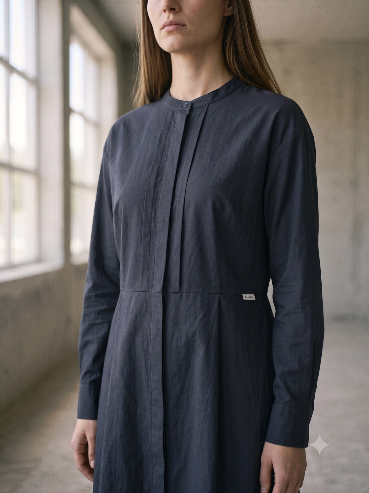 Grid Cotton Poplin Shirt in Ink, detail