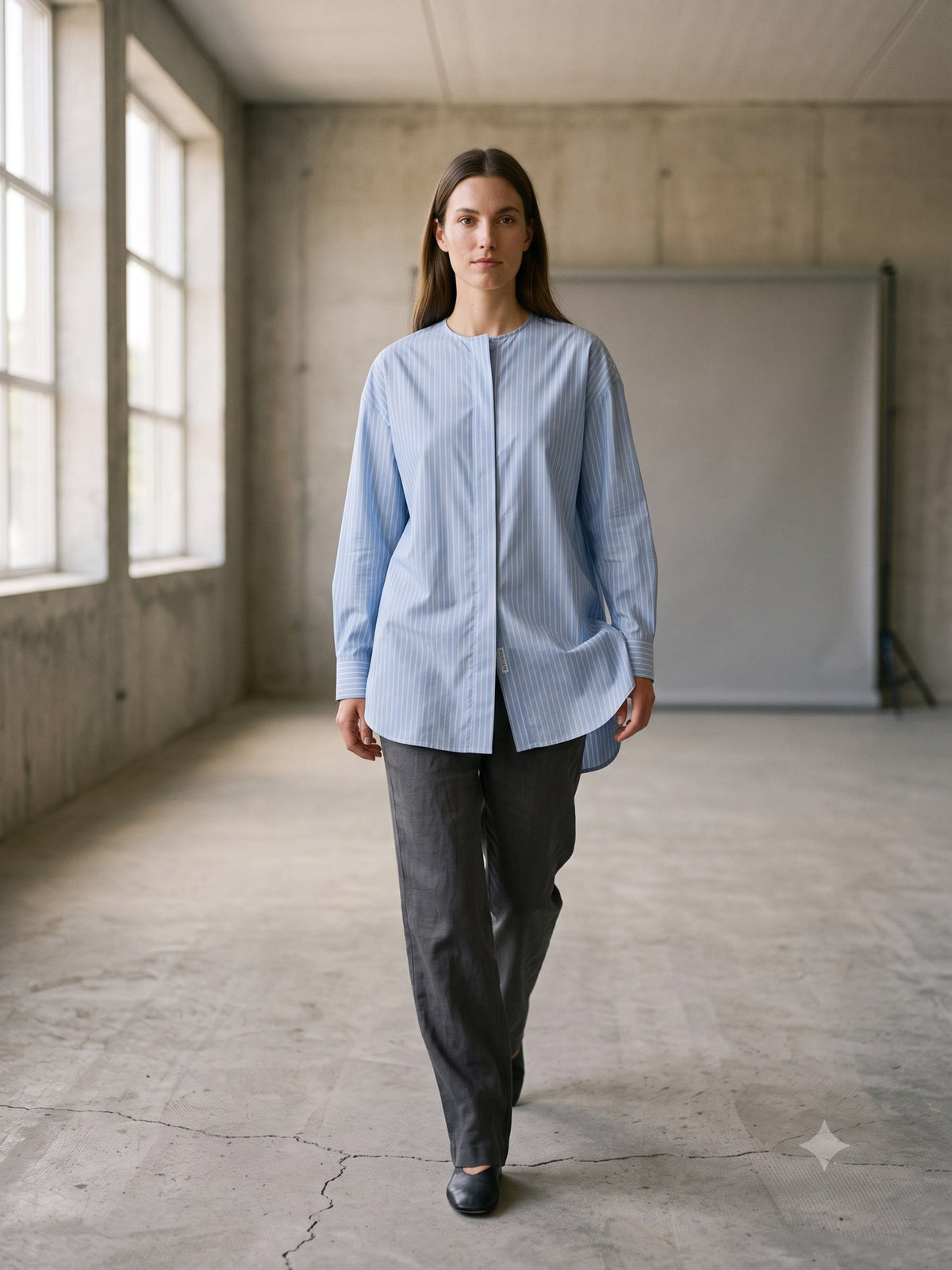 Grid Cotton Poplin Shirt in Sky Stripe, front