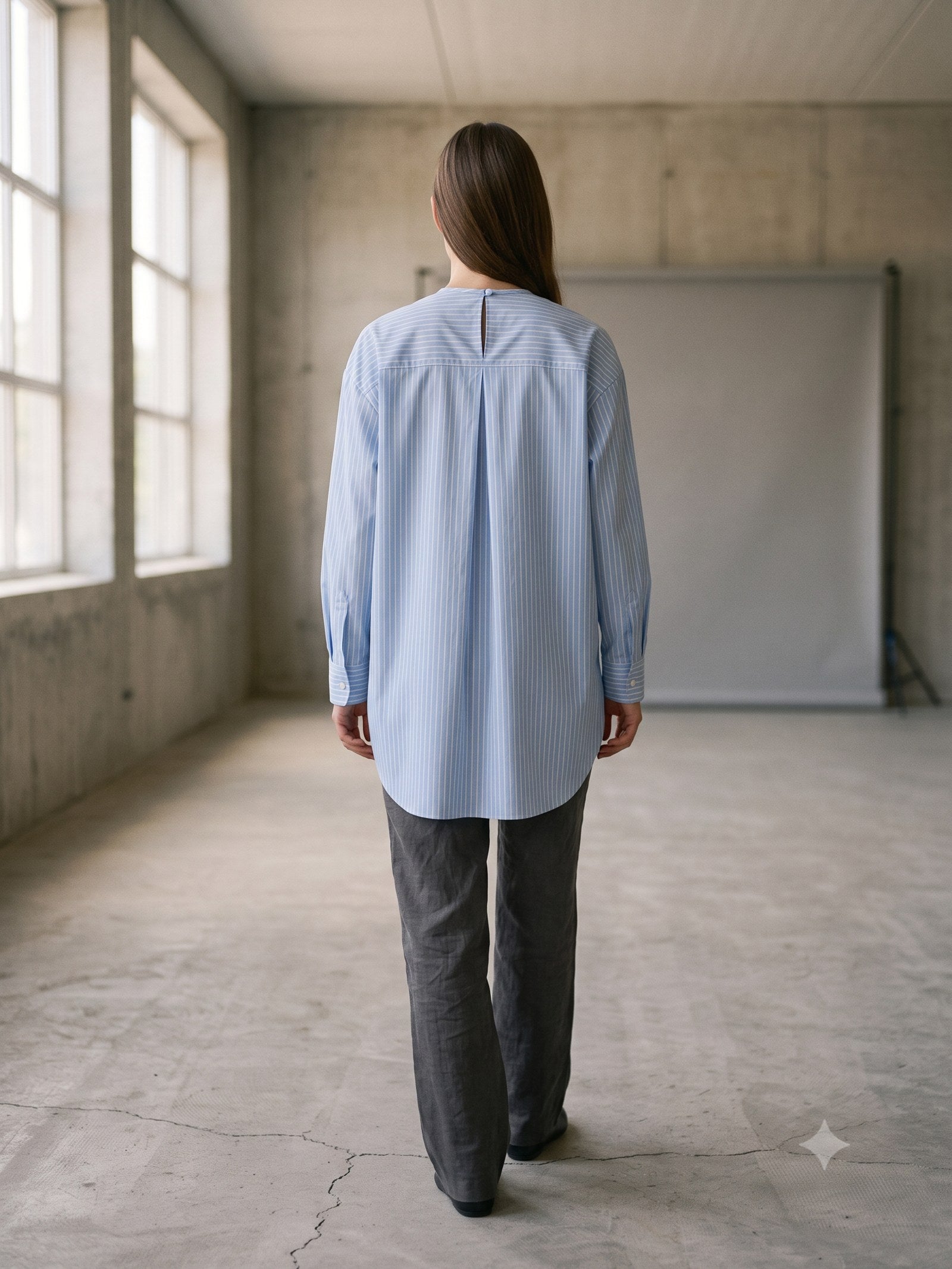 Grid Cotton Poplin Shirt in Sky Stripe, back