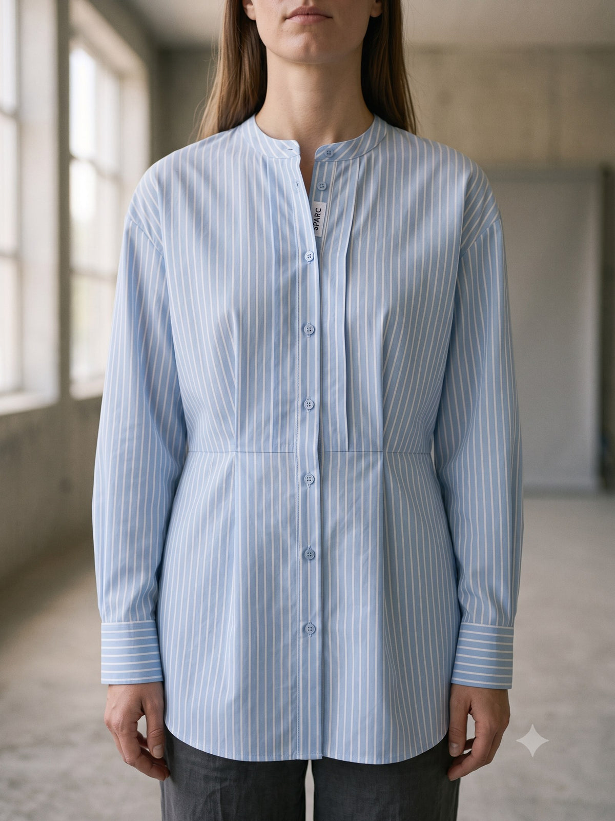 Grid Cotton Poplin Shirt in Sky Stripe, detail