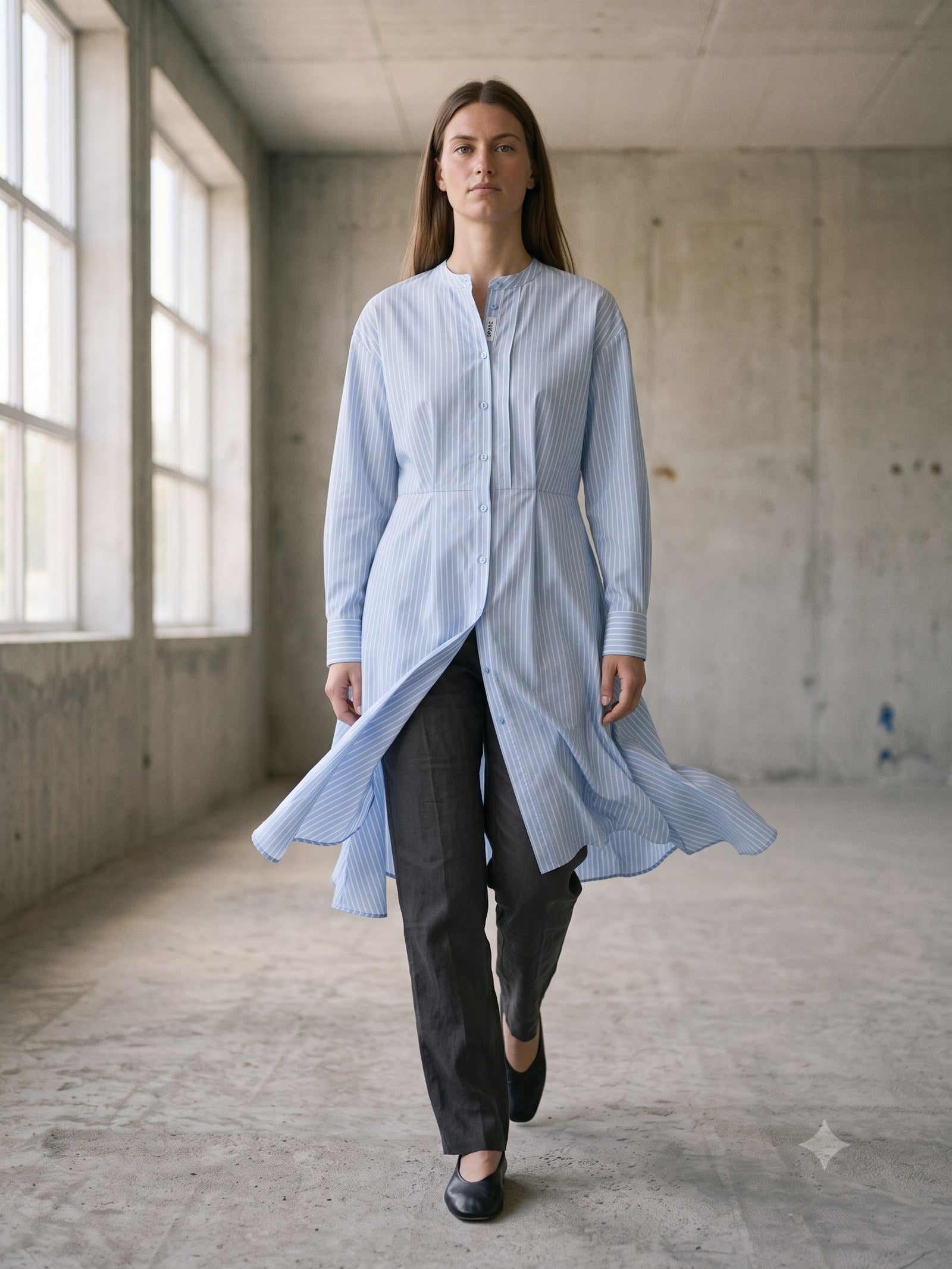 Grid Cotton Poplin Shirt in Sky Stripe, in motion