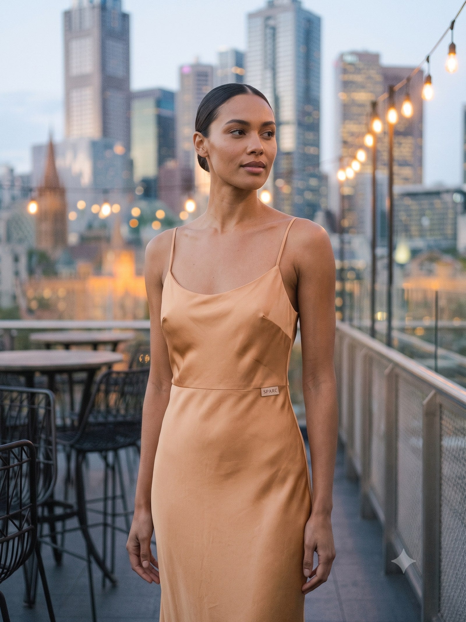 Halcyon Silk Slip in Champagne, detail