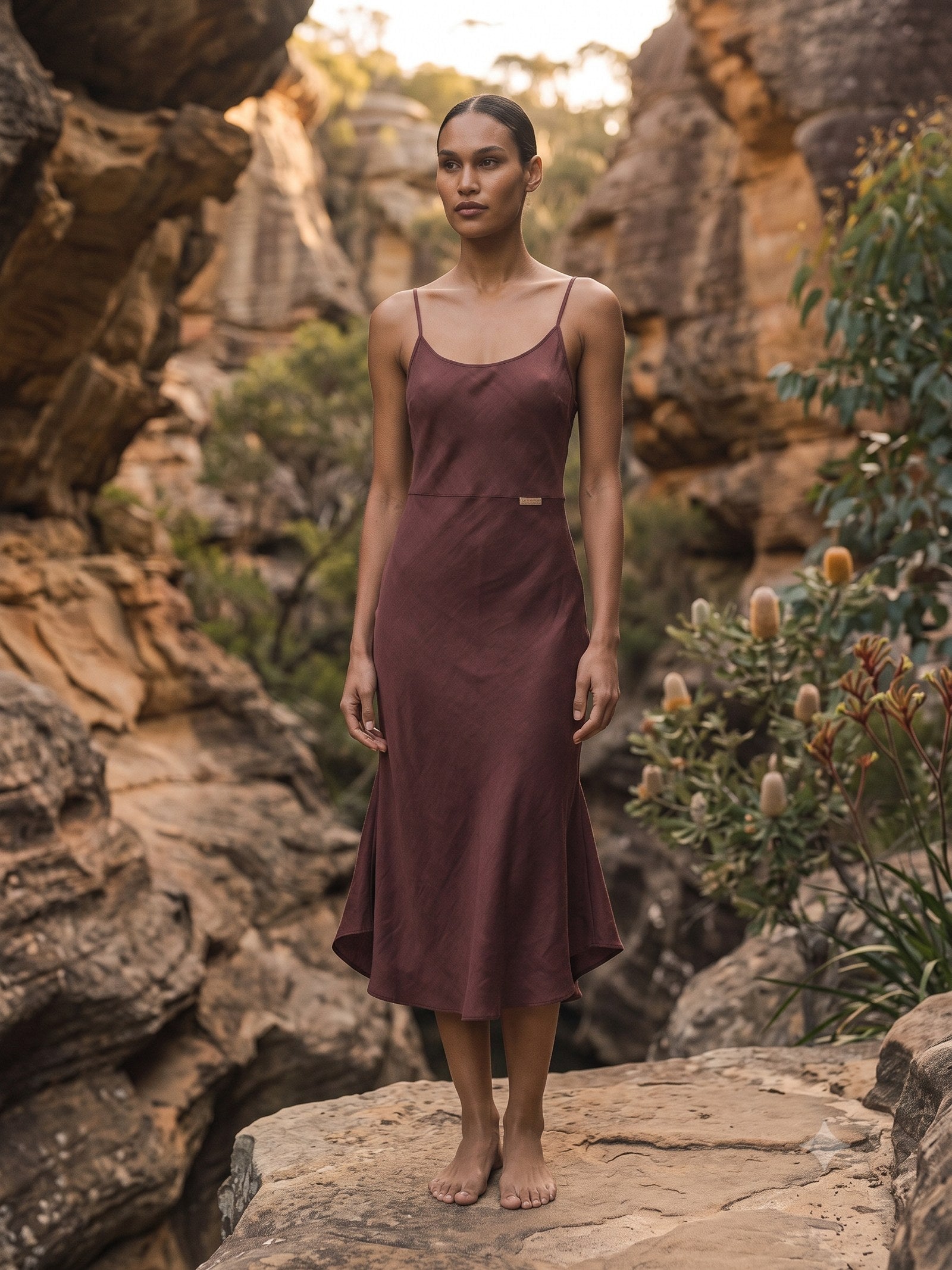Halcyon Silk Slip in Chocolate, front