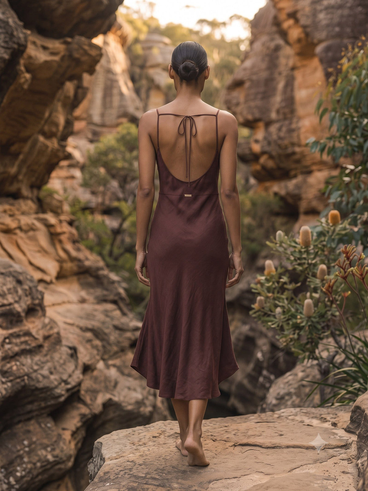 Halcyon Silk Slip in Chocolate, back