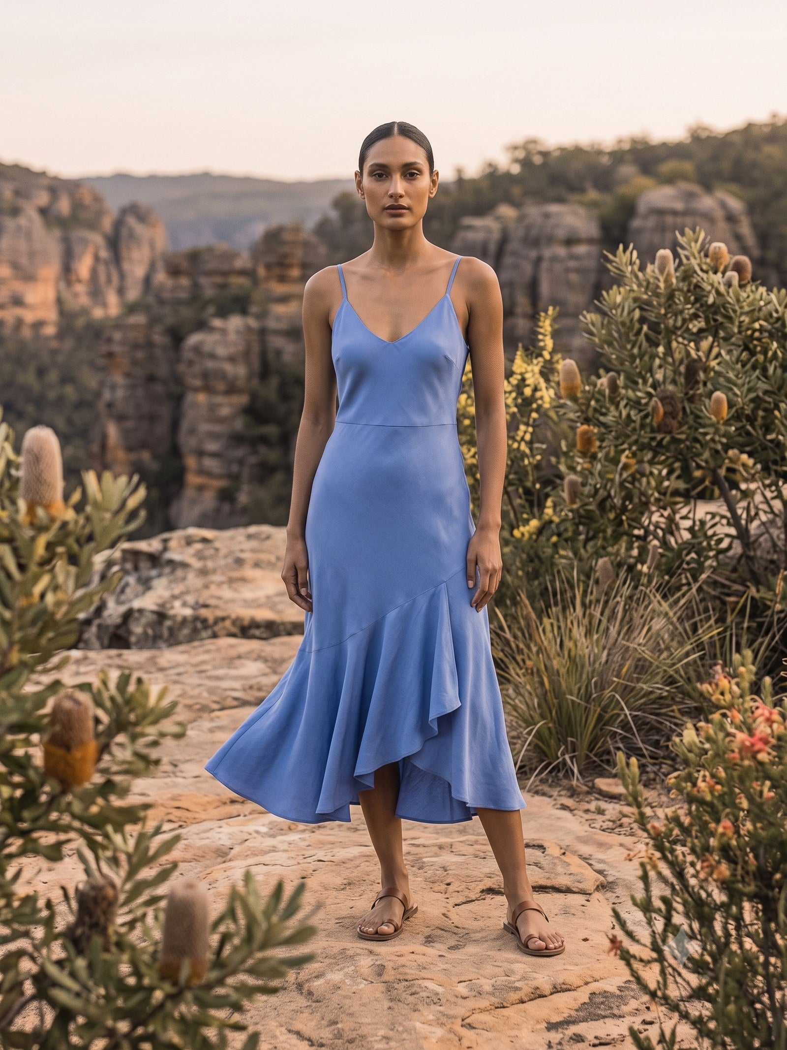 Halcyon Silk Slip in Cornflower, front