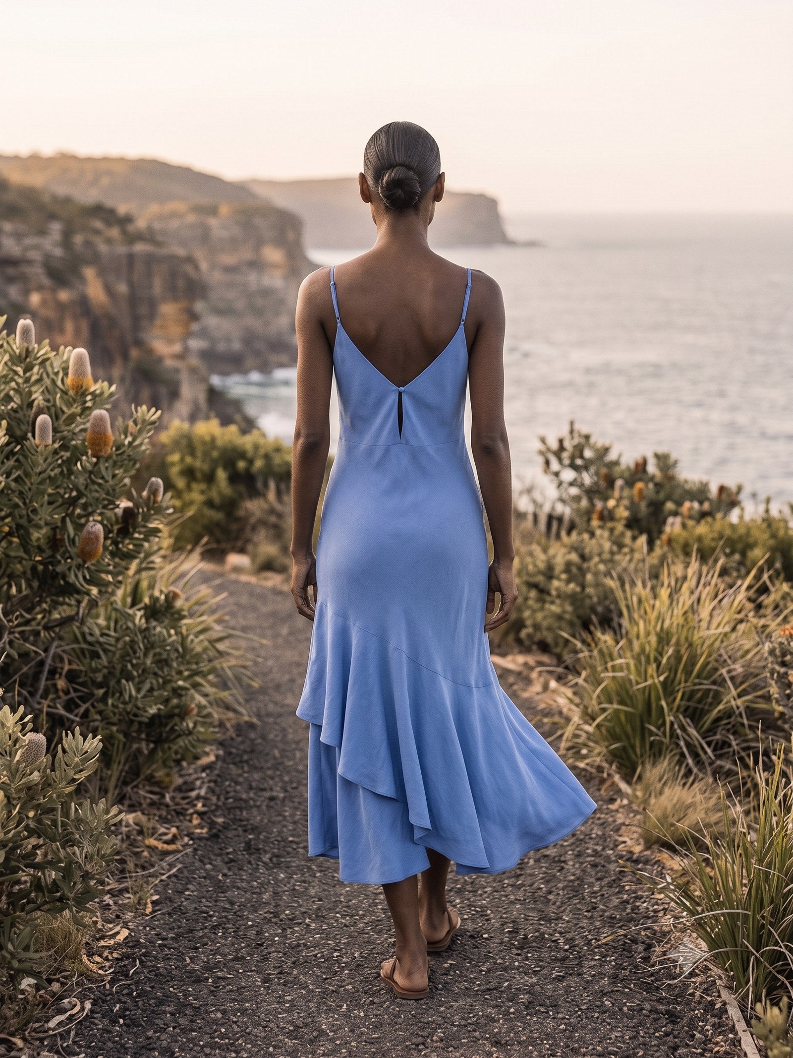 Halcyon Silk Slip in Cornflower, back