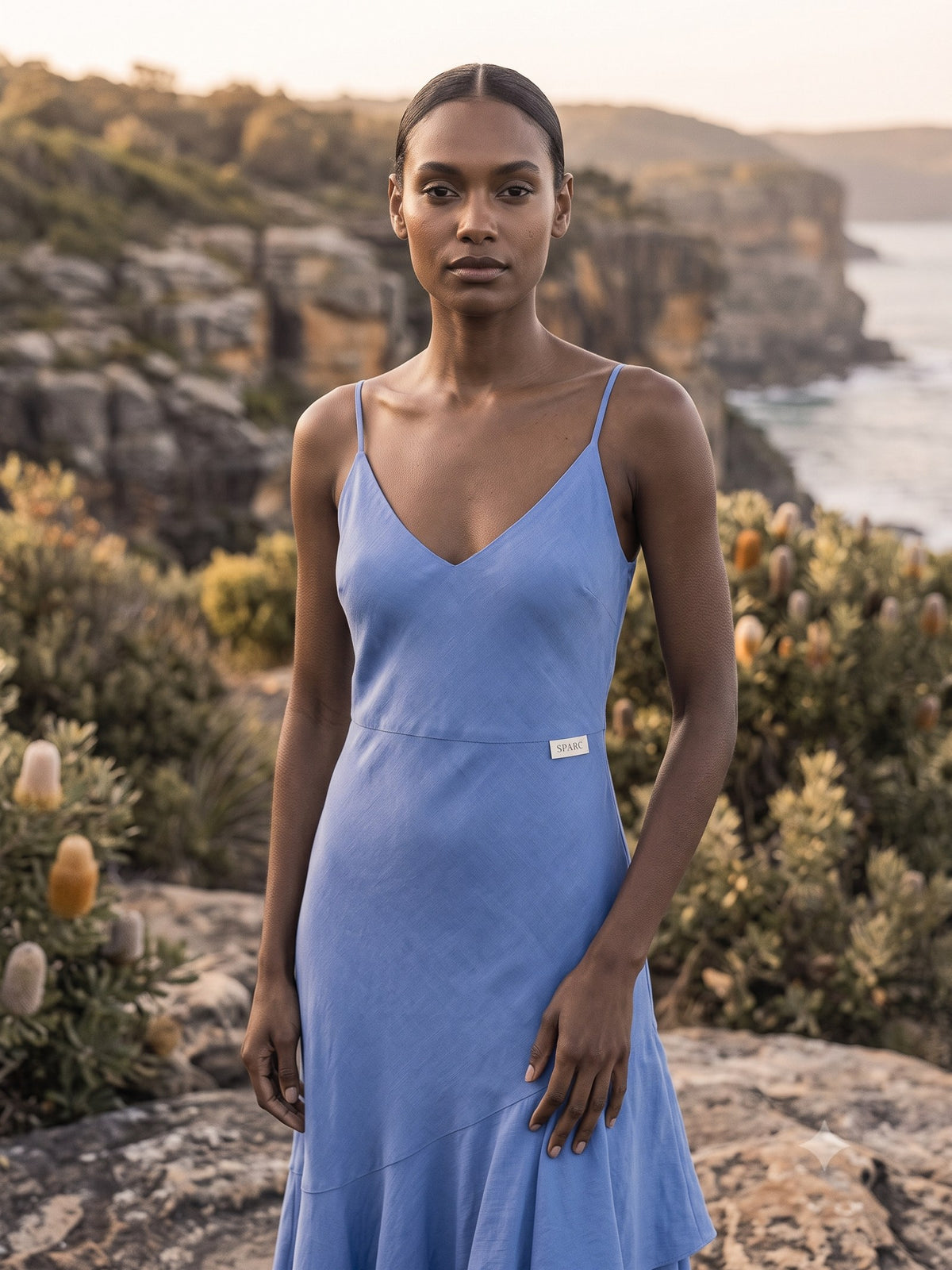 Halcyon Silk Slip in Cornflower, detail
