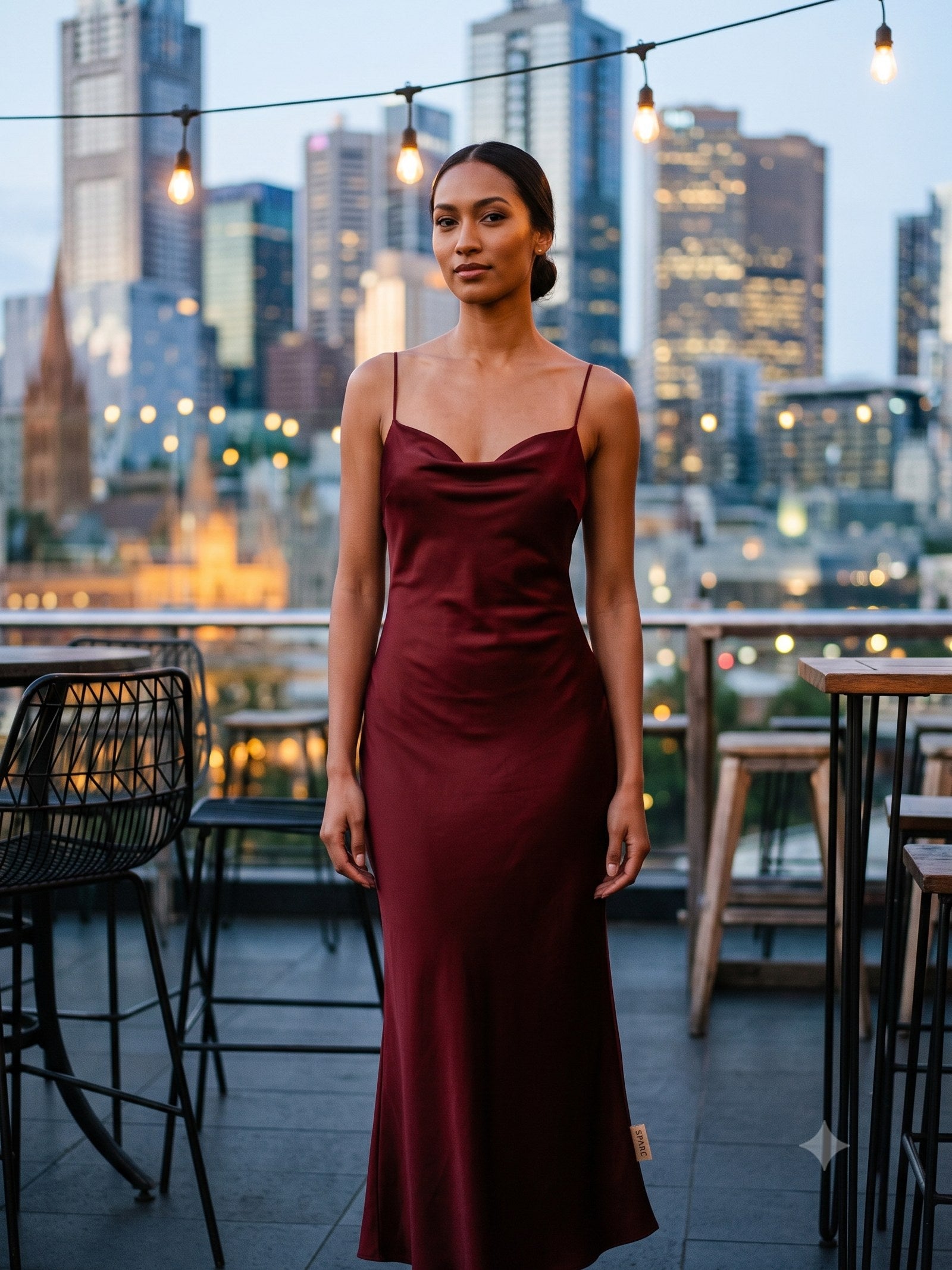 Halcyon Silk Slip in Garnet, front