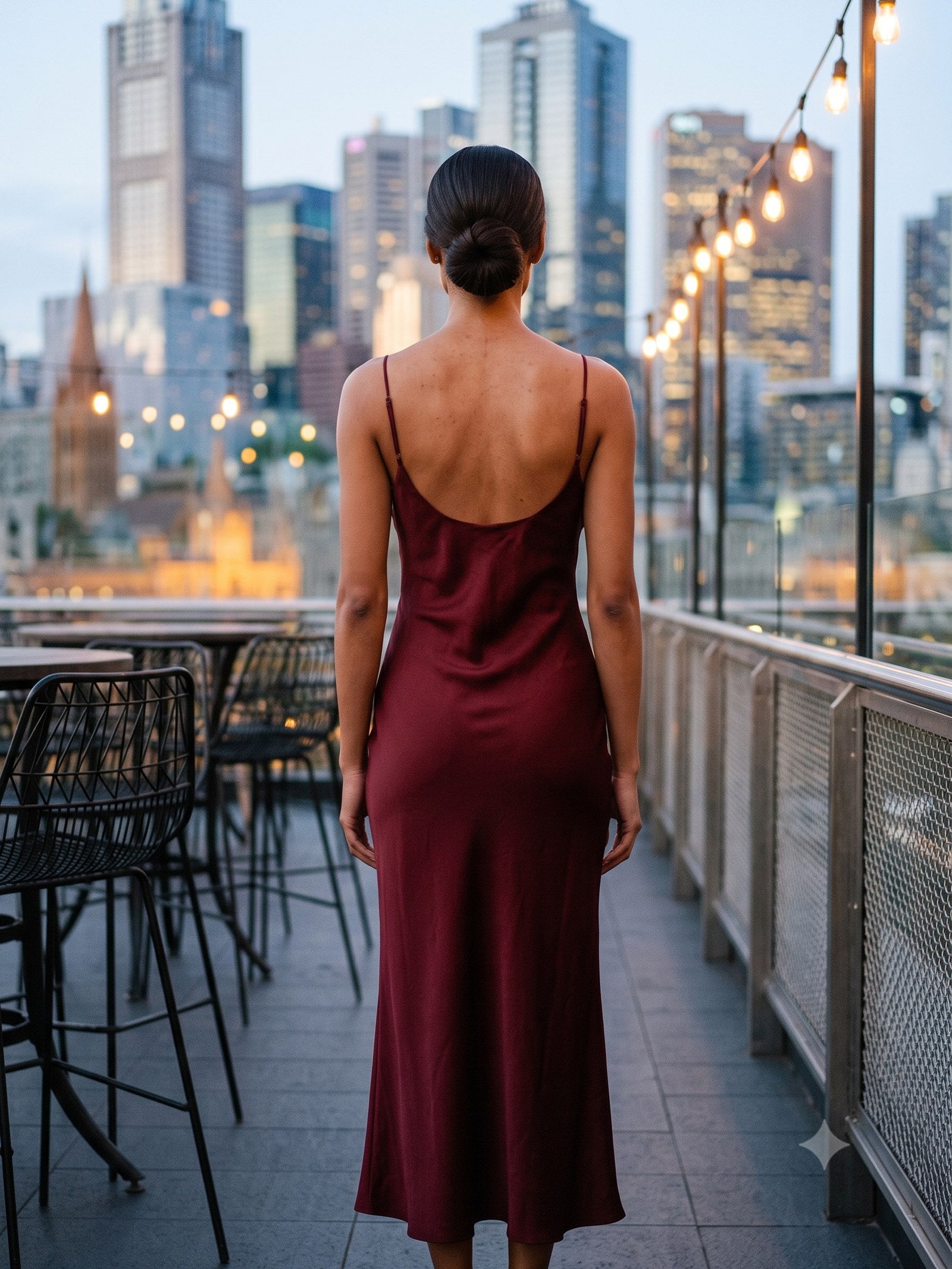 Halcyon Silk Slip in Garnet, back