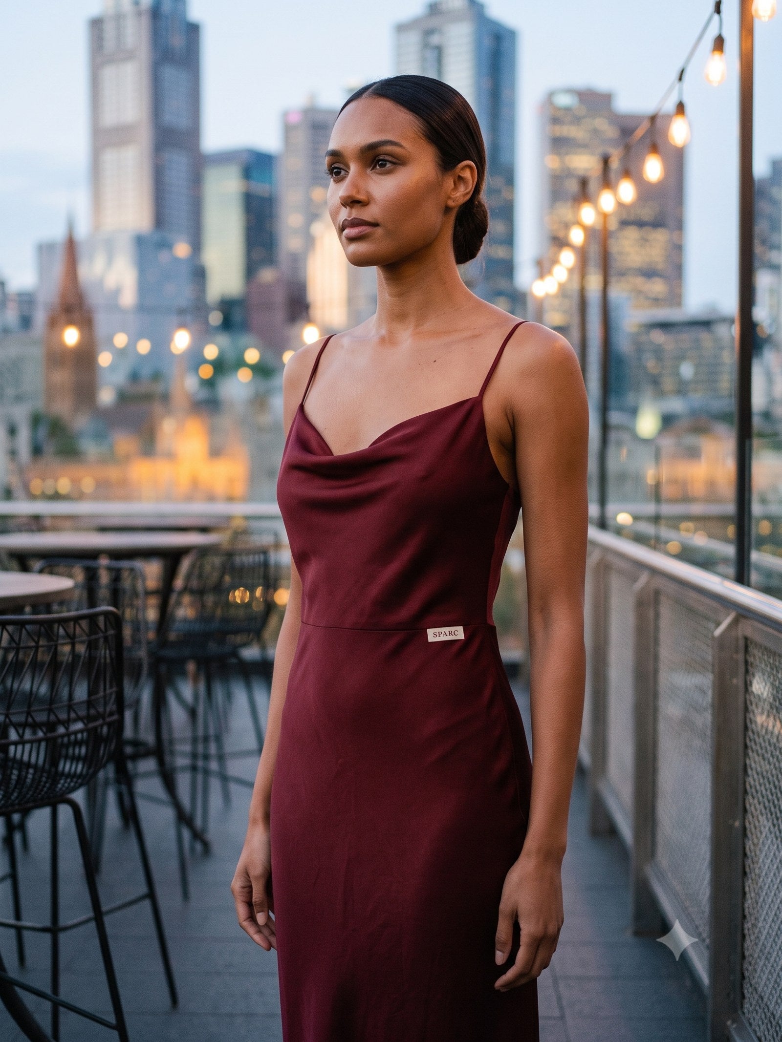 Halcyon Silk Slip in Garnet, detail