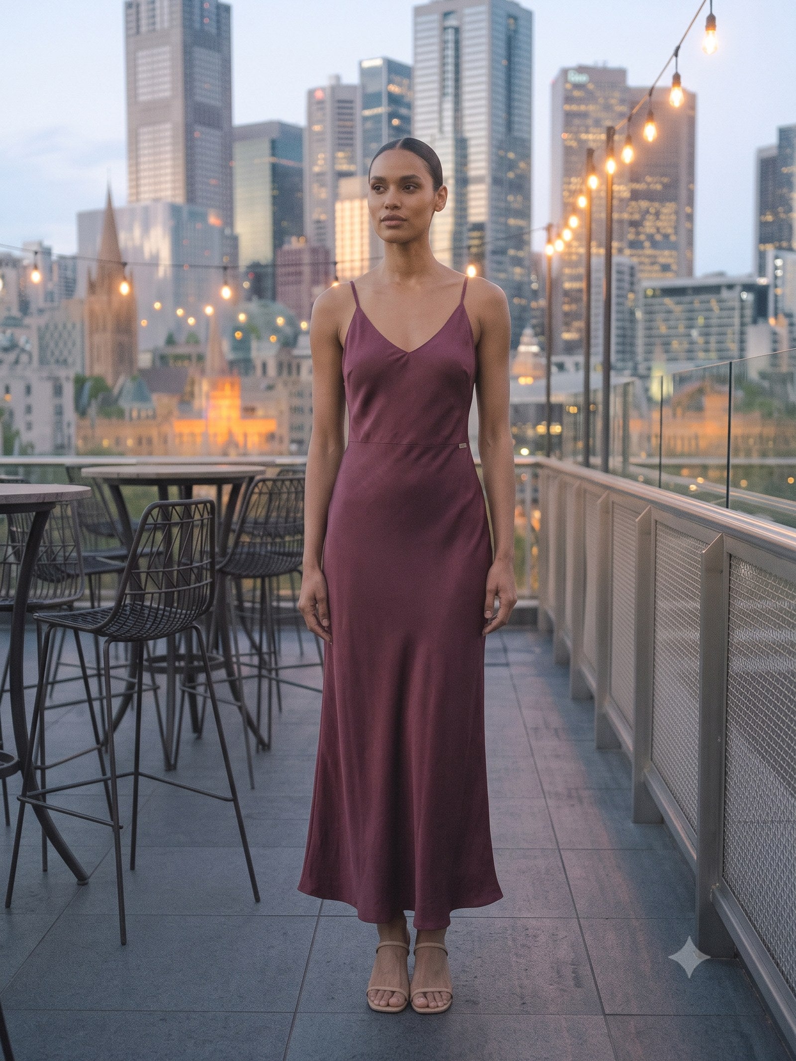 Halcyon Silk Slip in Mulberry, front