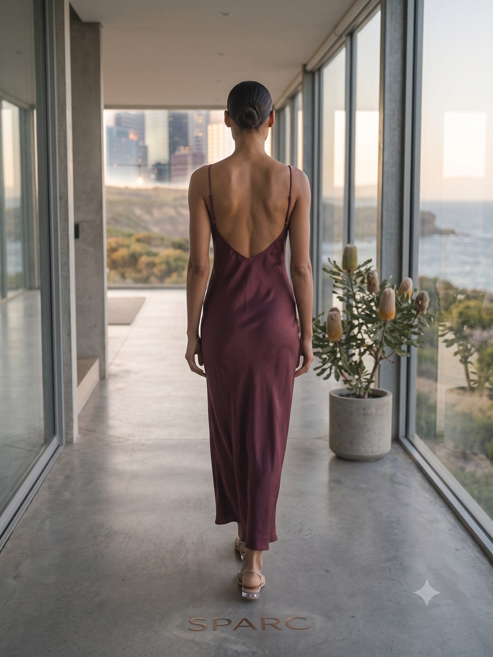 Halcyon Silk Slip in Mulberry, back