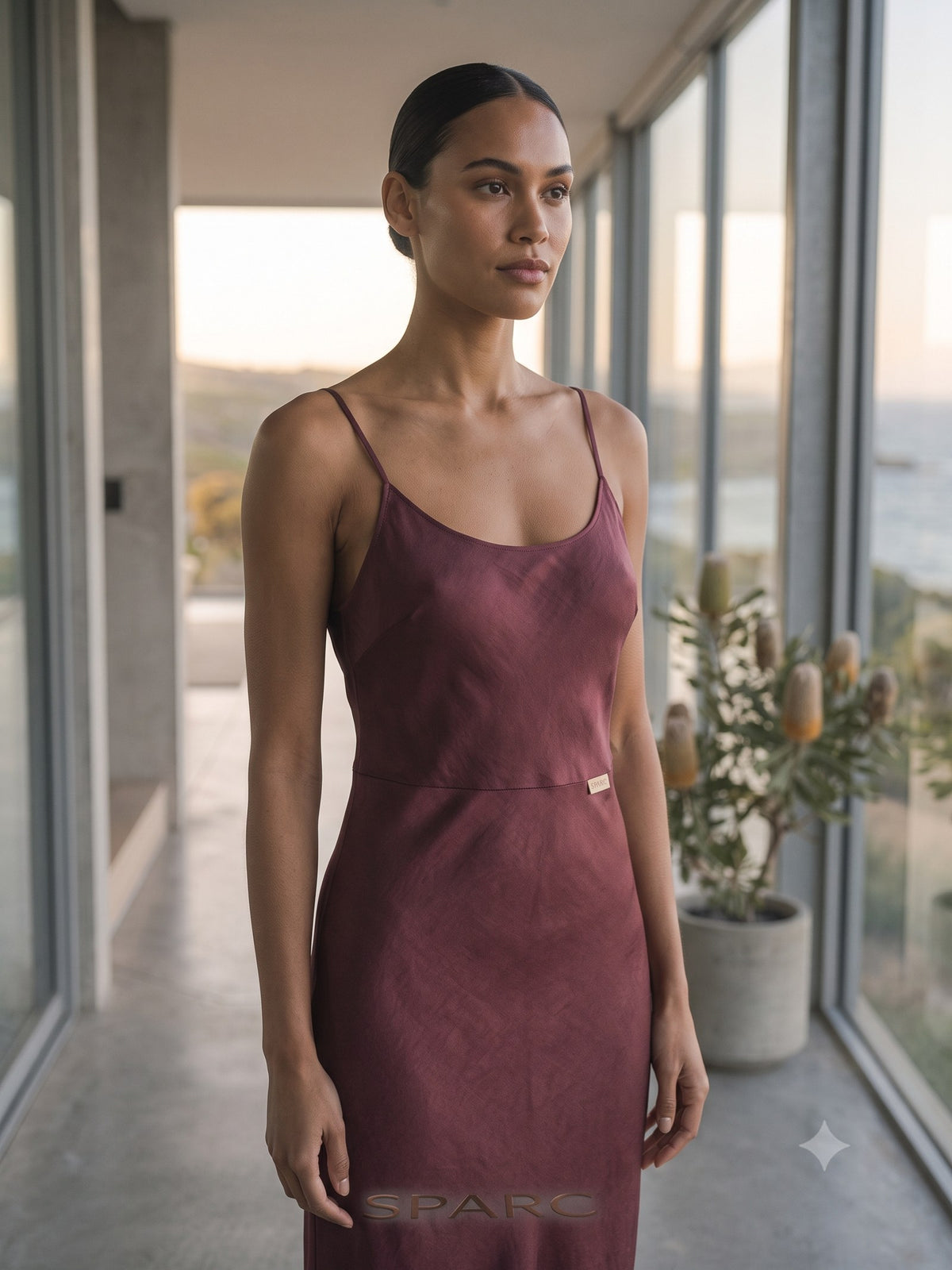Halcyon Silk Slip in Mulberry, detail