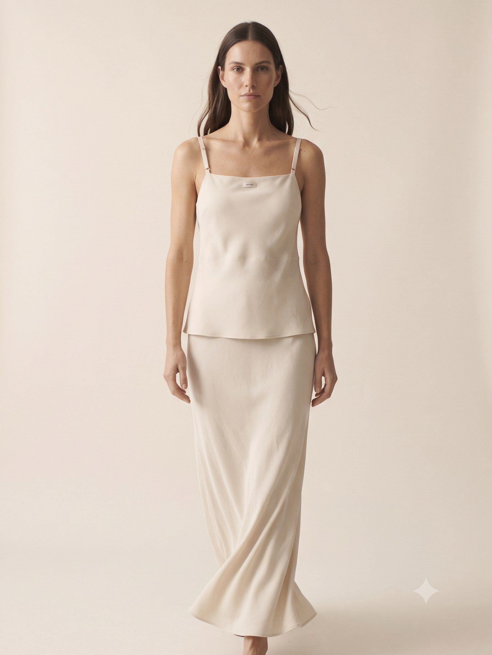 Halo Bias Silk Camisole in Bone, in motion