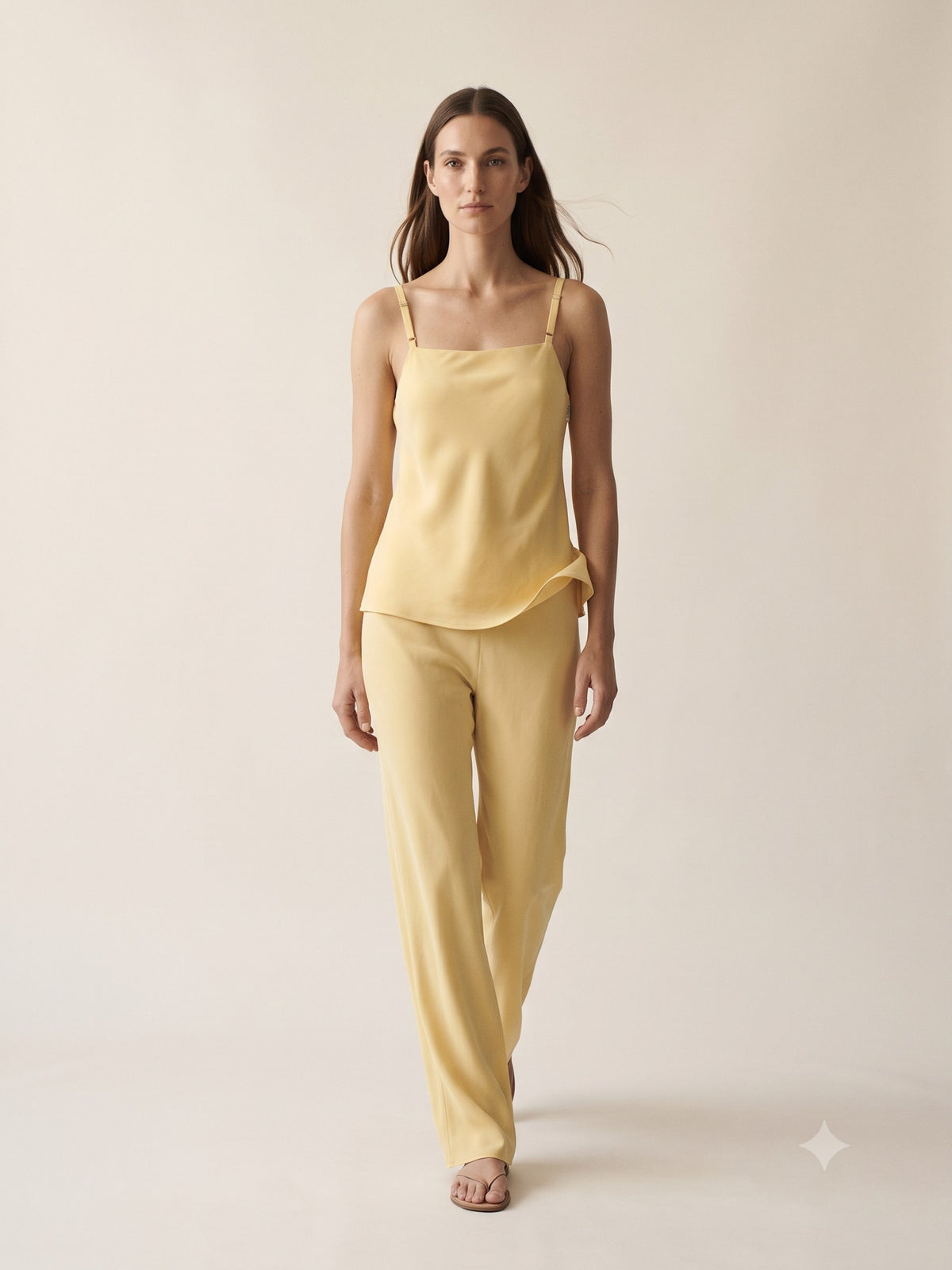 Halo Bias Silk Camisole in Butter, in motion