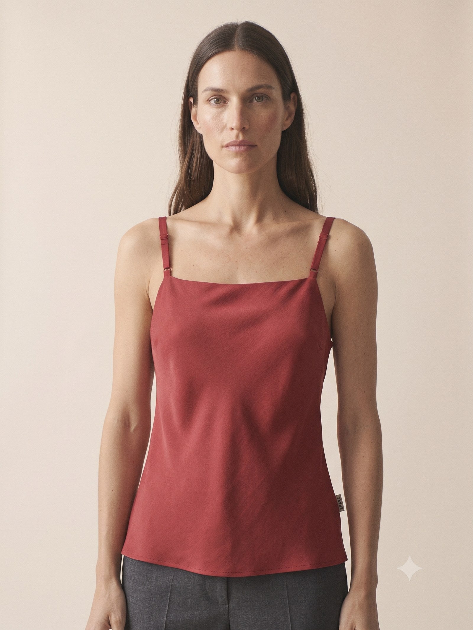 Halo Bias Silk Camisole in Cherry Lacquer, detail