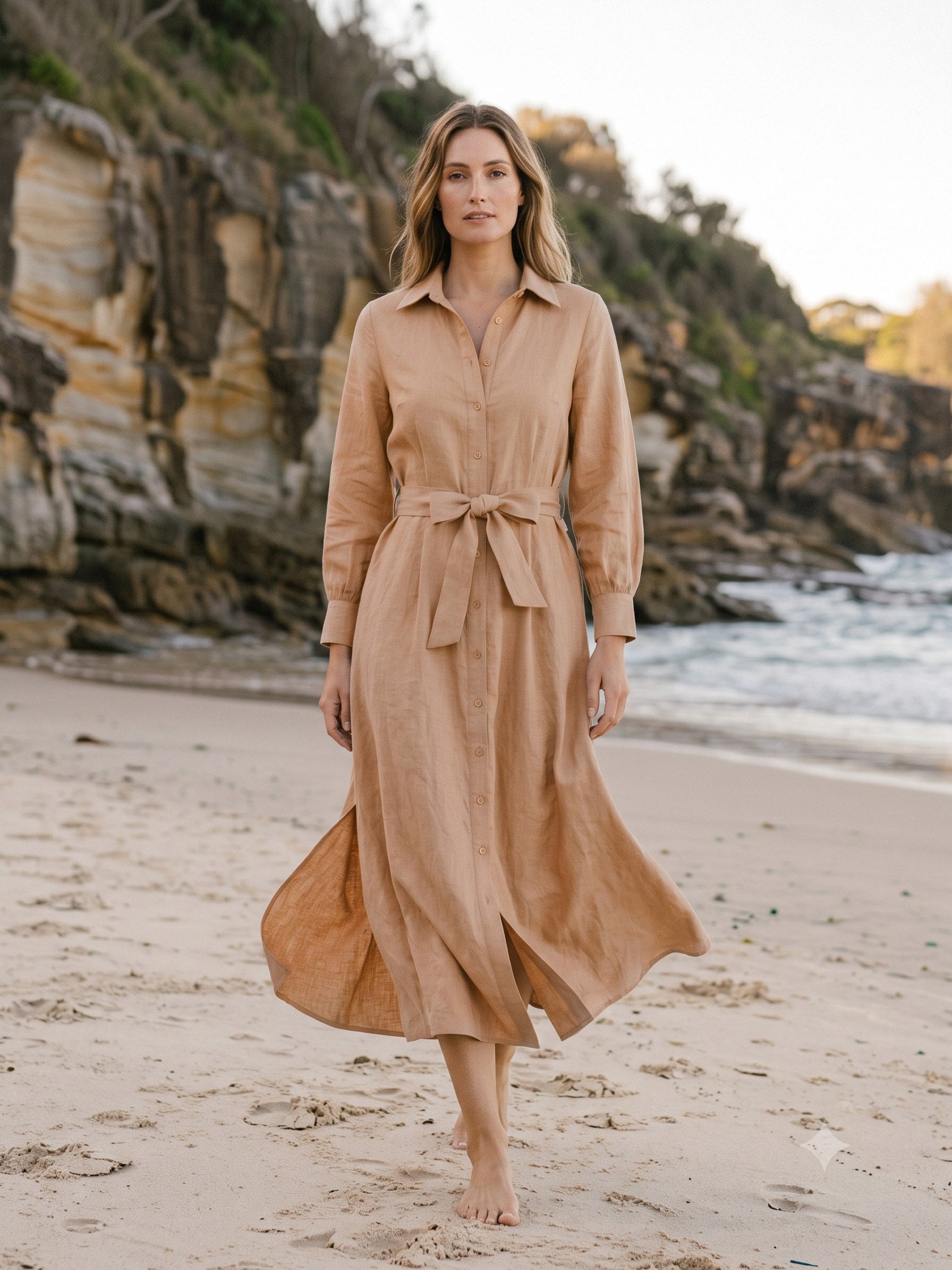 Harbour Linen Shirt Dress in Bone, front