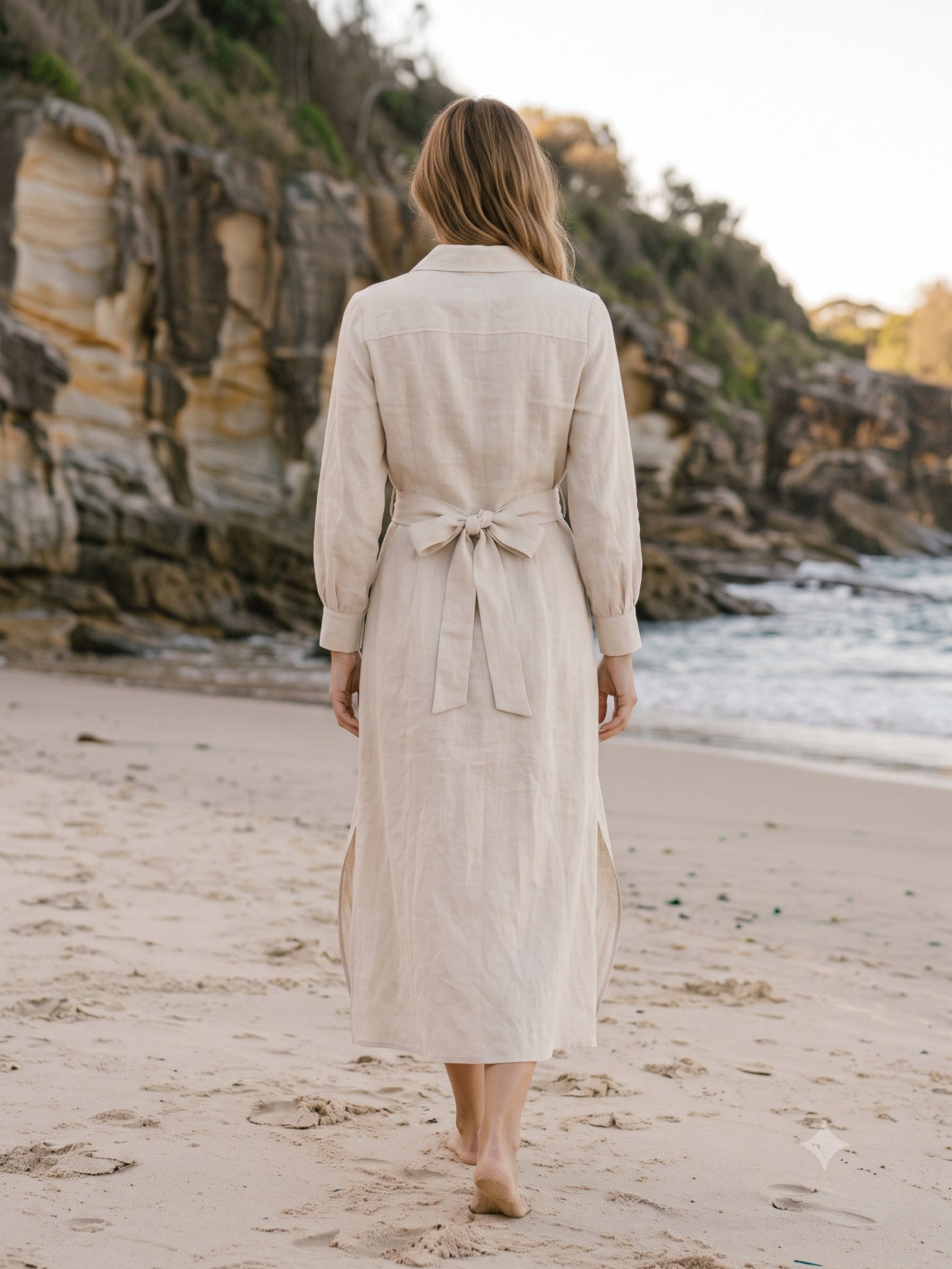 Harbour Linen Shirt Dress in Bone, back