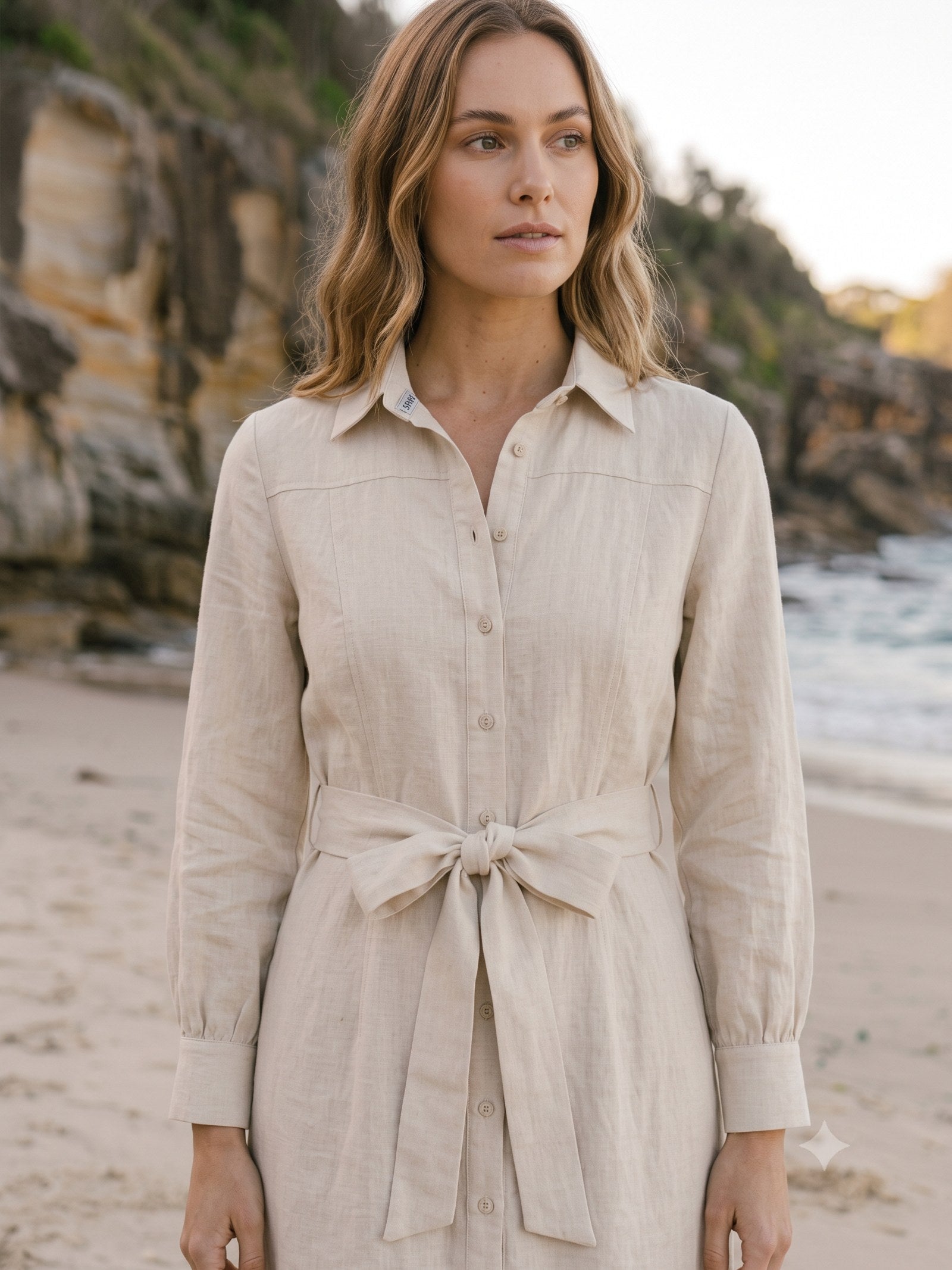 Harbour Linen Shirt Dress in Bone, detail
