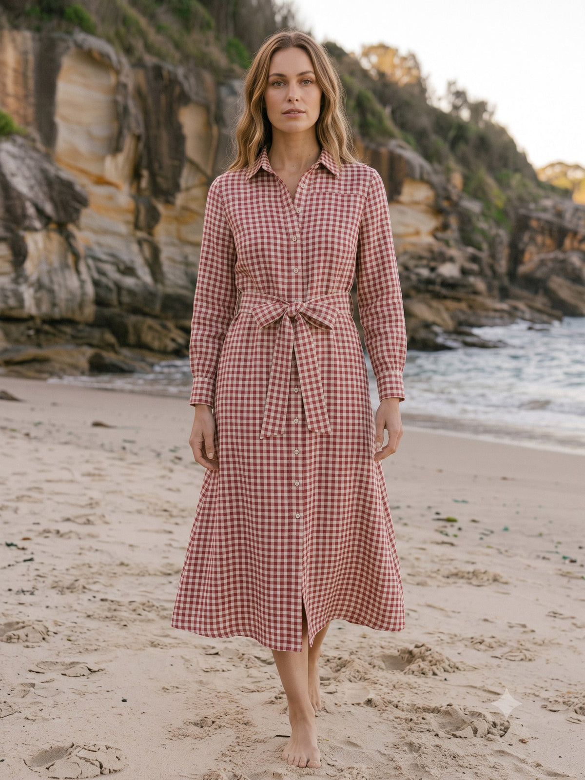 Harbour Linen Shirt Dress in Cherry Gingham, front