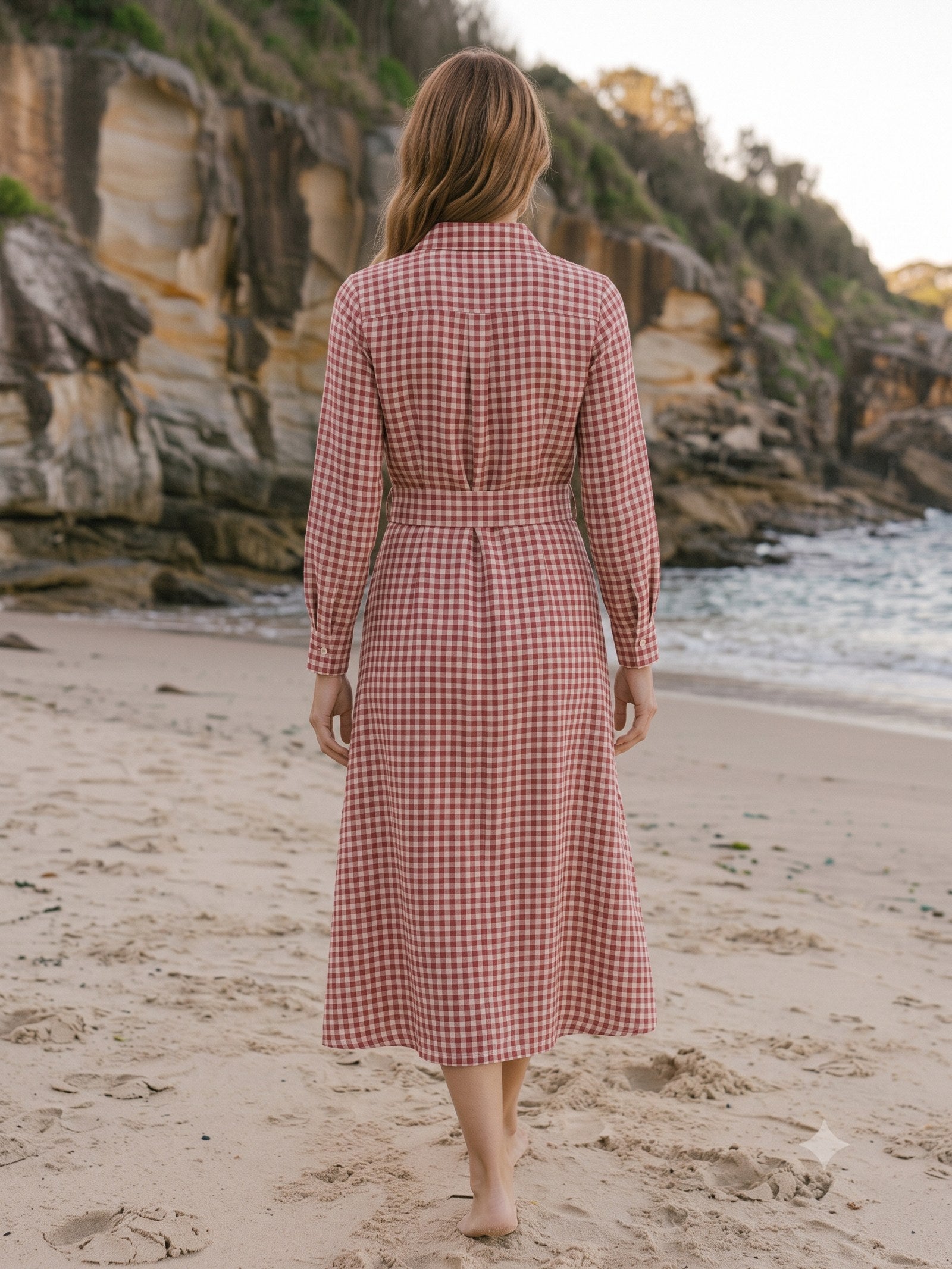 Harbour Linen Shirt Dress in Cherry Gingham, back