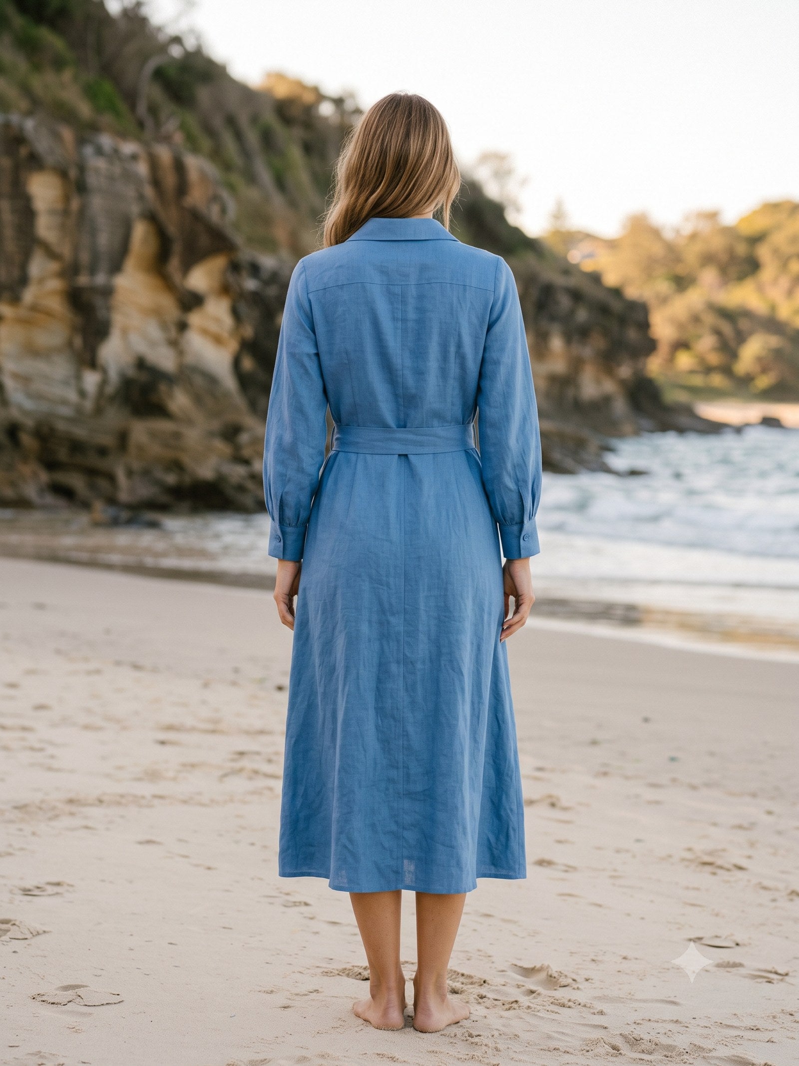 Harbour Linen Shirt Dress in Pacific Blue, back
