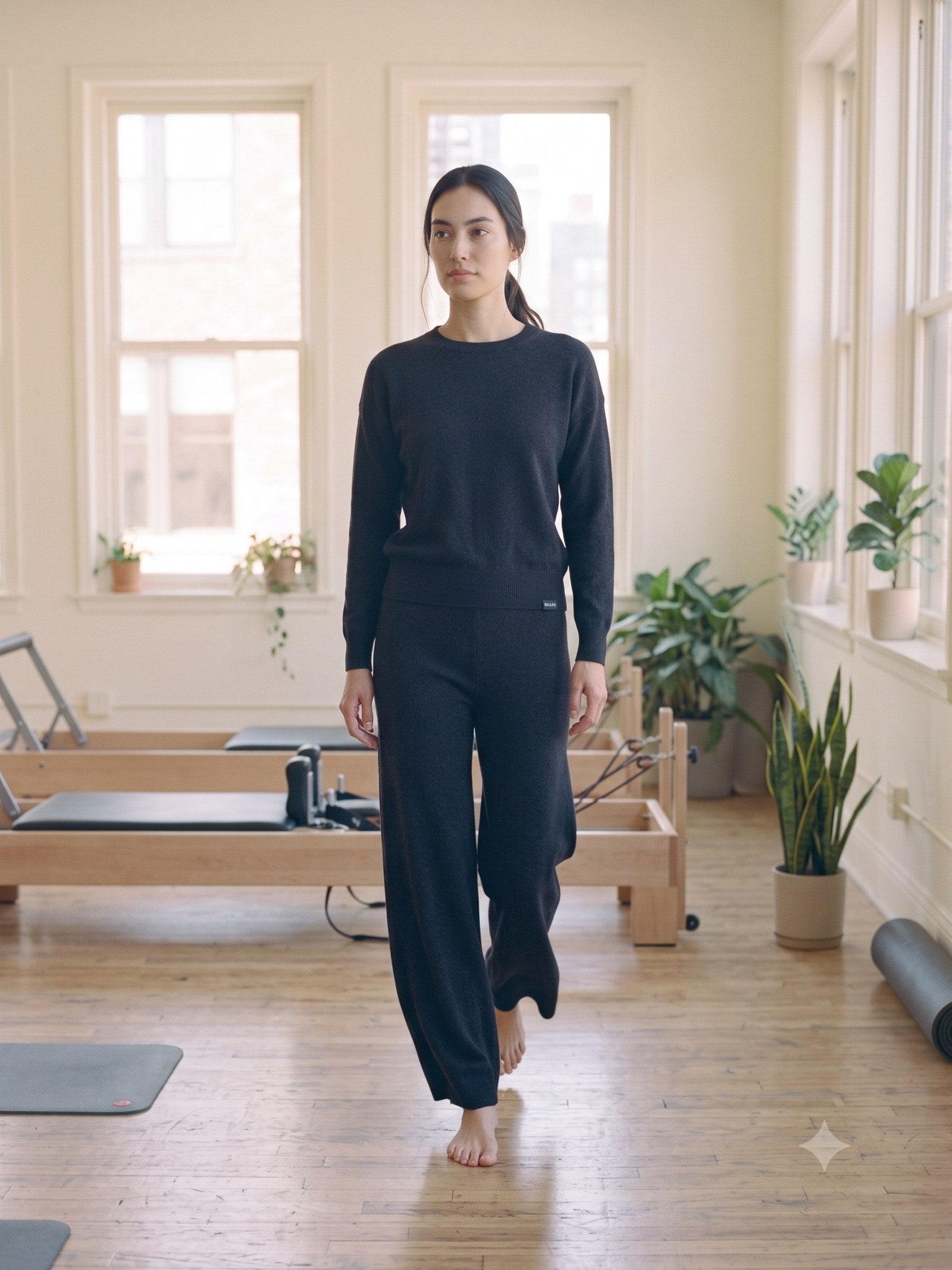 Idle Cashmere-Blend Lounge Set in Ink, in motion