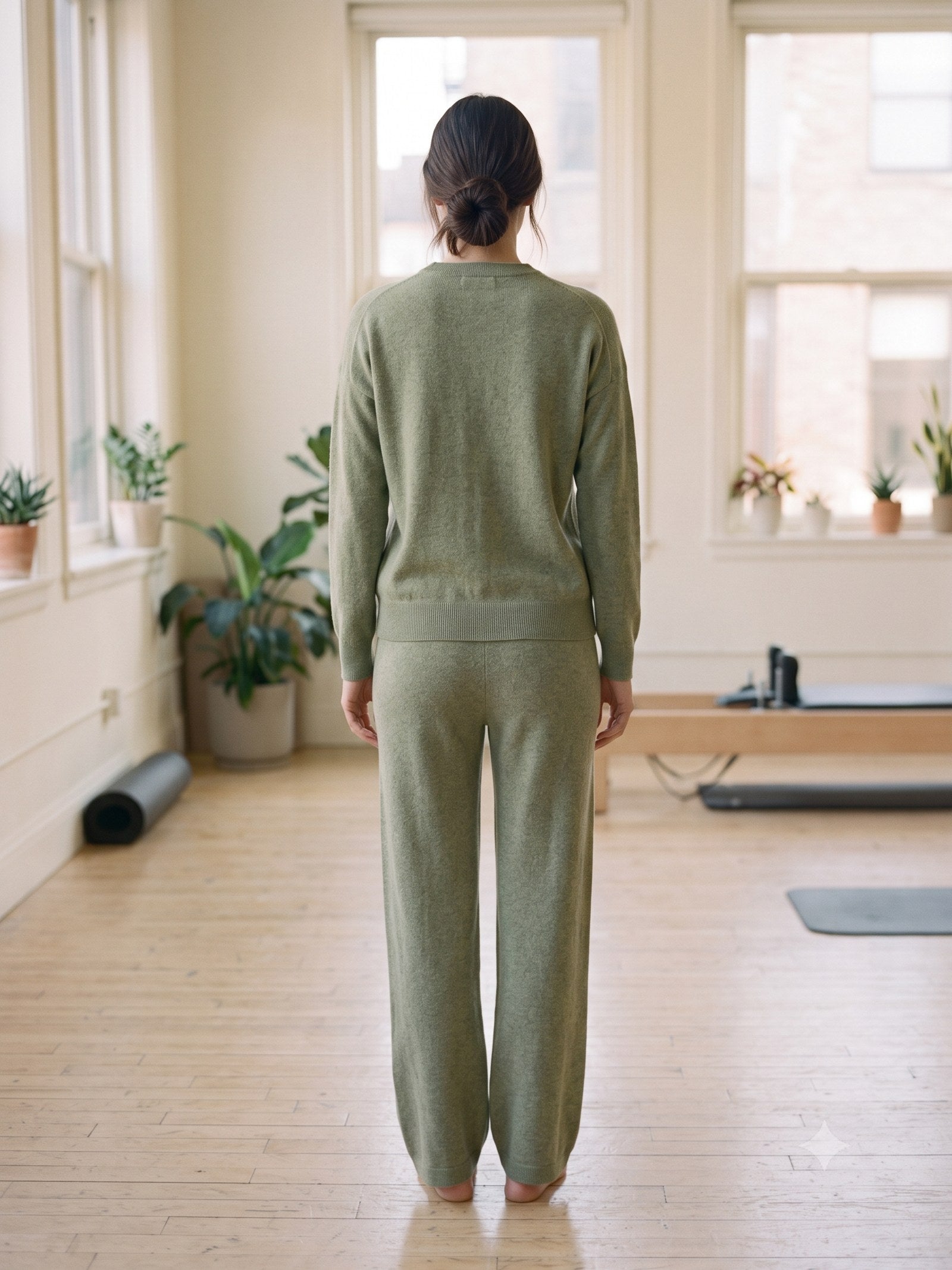 Idle Cashmere-Blend Lounge Set in Sage Marl, back