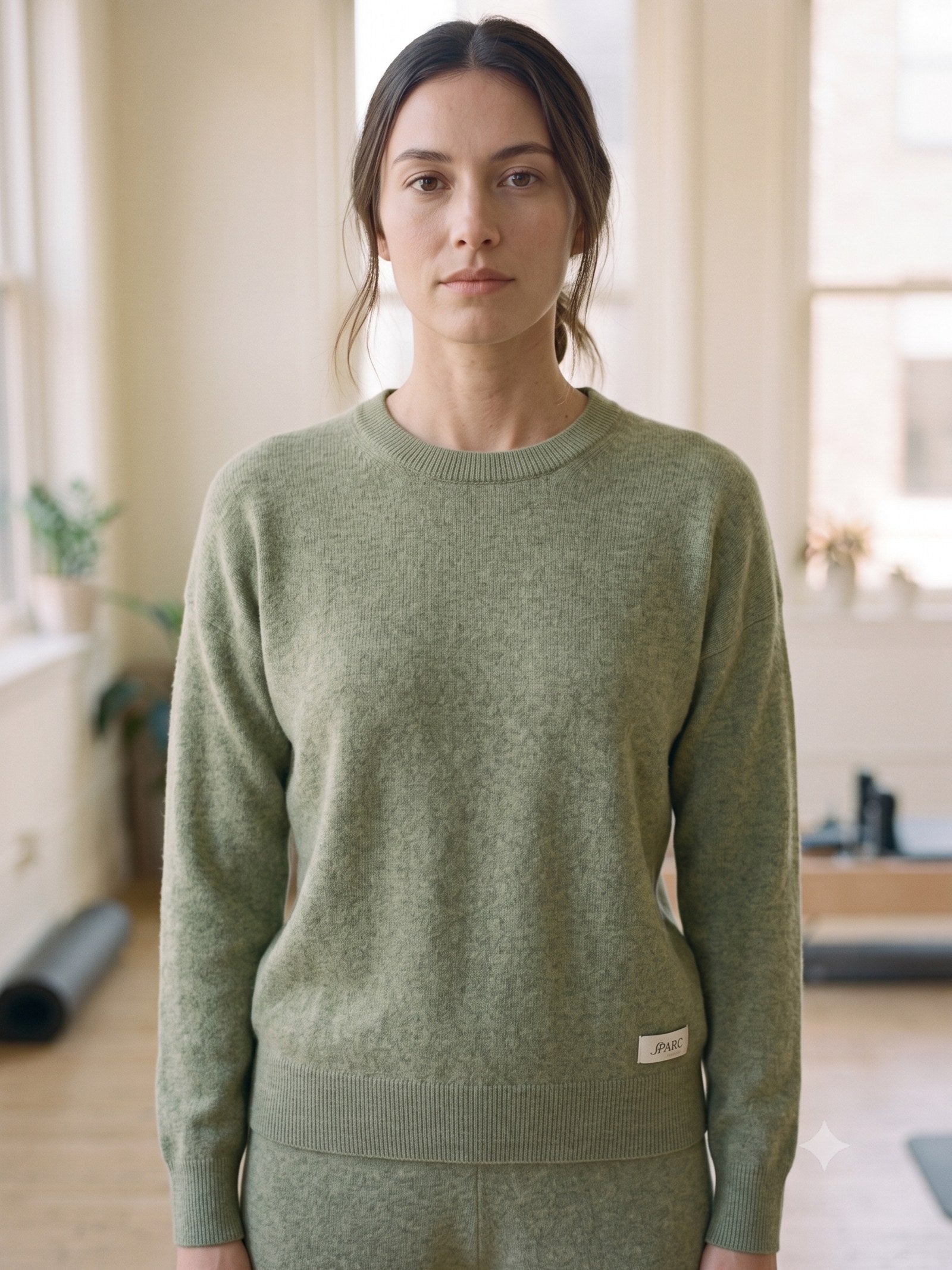 Idle Cashmere-Blend Lounge Set in Sage Marl, detail