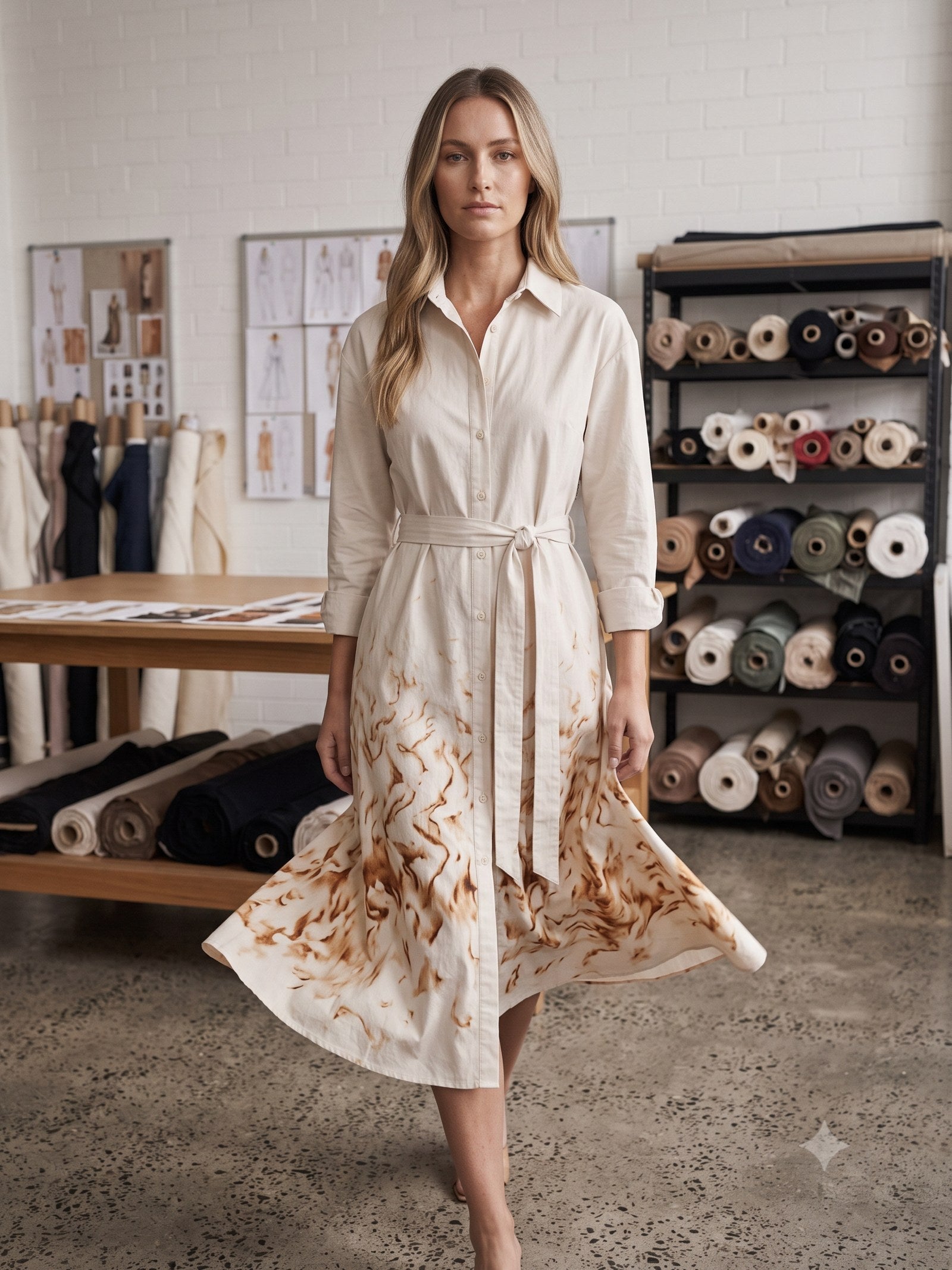 Ignis Print Cotton Shirt Dress in Ignis Cloud, in motion
