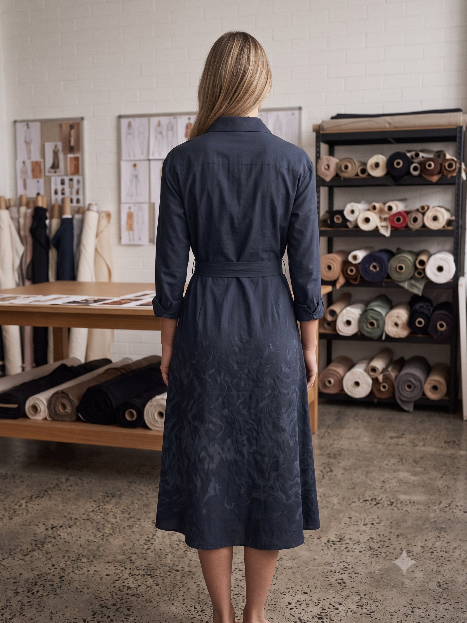 Ignis Print Cotton Shirt Dress in Ignis Ink, back
